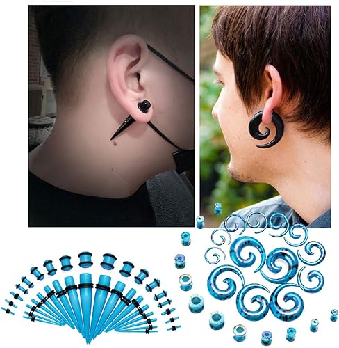 Miniatura 7 de JDXN 64 piezas de dilatadores acrílicos en espiral para túneles y tapones 14G-00G, kit de estiramiento de oreja