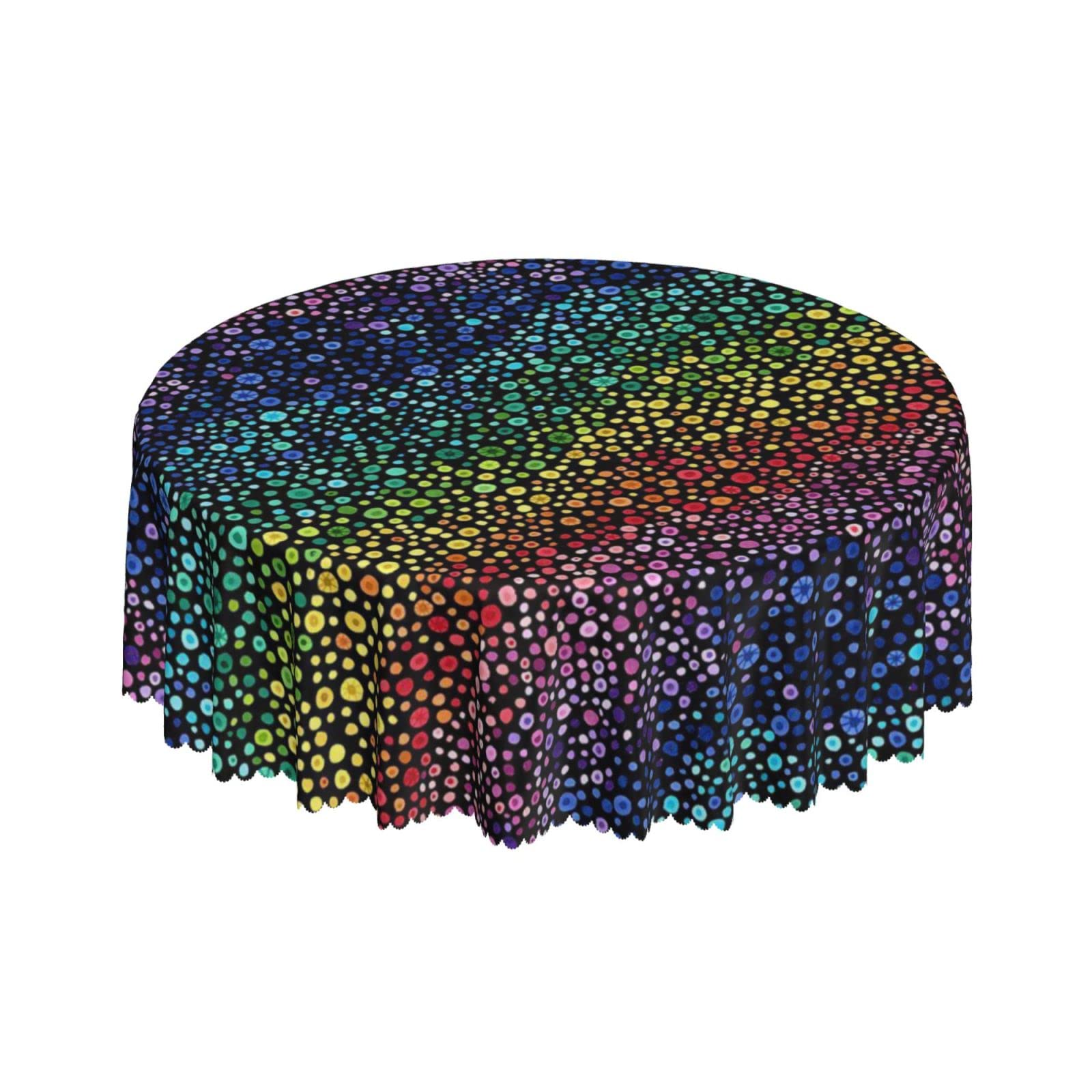 Lsjuee Bubble Rainbow Dot Round Tablecloth 60 Inch Printed Washable Tablecloth for Dining Party Holiday Fall Home Decorative