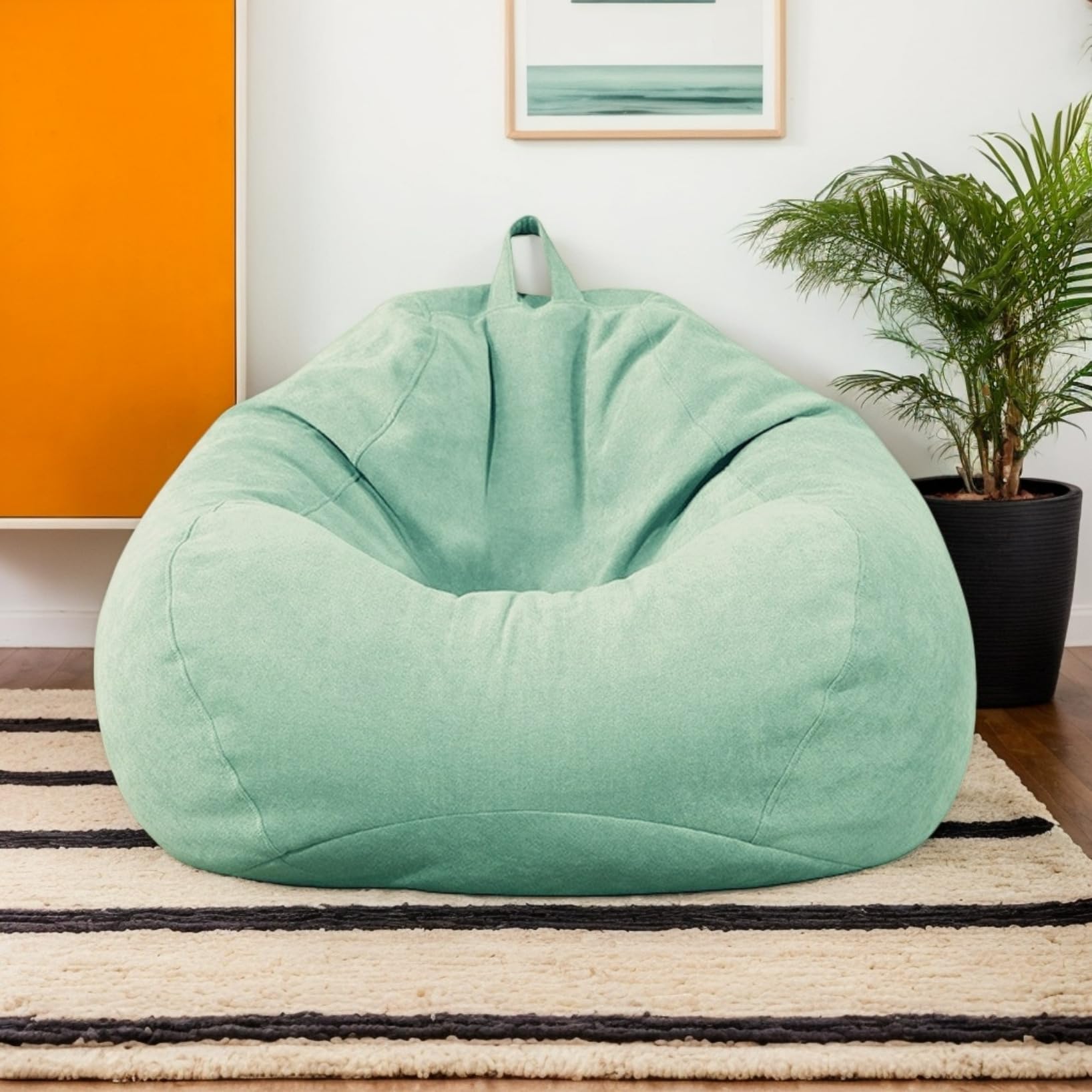 RICPYOIU Large Round Linen Pink Bean Bag Covers without Filling Washable Lazy Sofa Bed Cover for Adults Soft And Comfortable Living Room Bedroom Furniture Cover,L,80 * 90cm