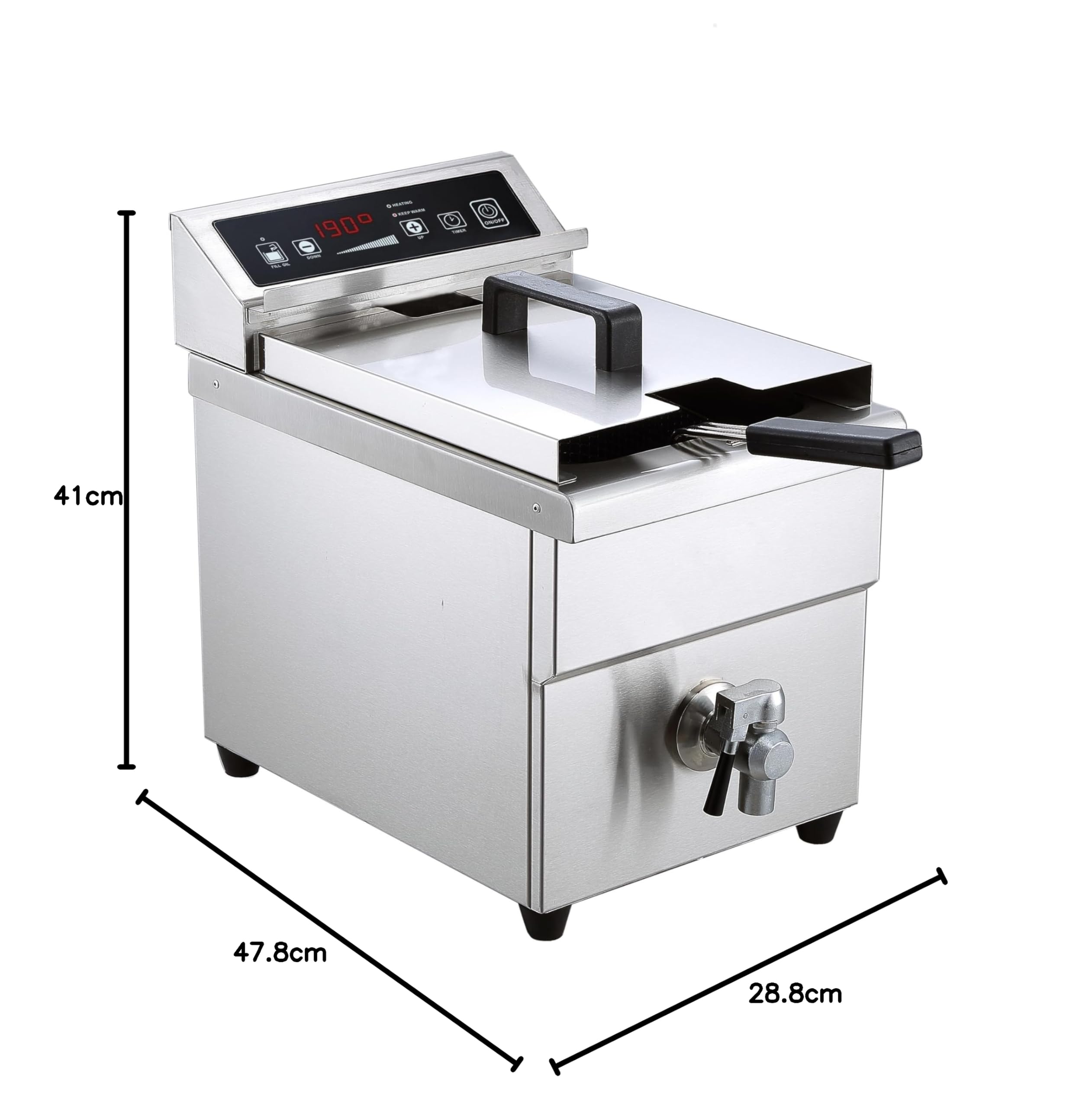 MBH - Friggitrice a Induzione Digitale Professionale da Banco 8 Litri in Acciaio Inox con Rubinetto di Scarico, Ideale per Cucine Professionali di Ristoranti.