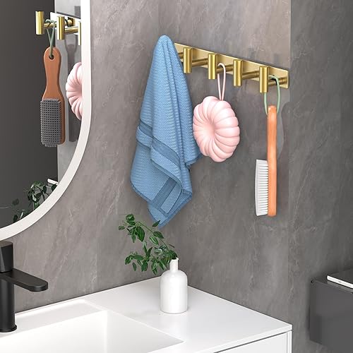 Miniatura 5 de Perchero de Pared Montado - 5 Ganchos, Ganchos de Pared de Acero Inoxidable Resistente para Toallas, Bolso de Abrigo, Perchero para Sombreros