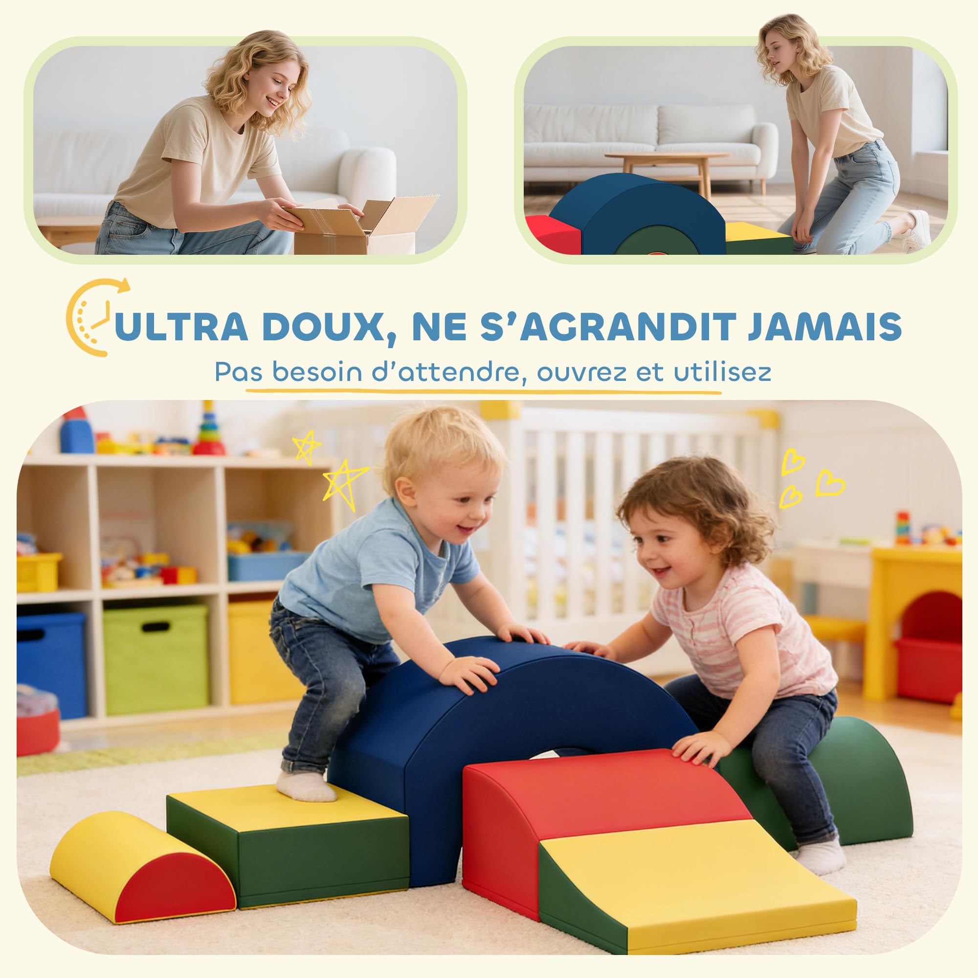 AIYAPLAY - Juego de motrices para bebé, 5 unidades, módulo de espuma EVA, multicolor | Cubierta de Recubrimiento de PU, Bloques de Espuma de Construcción, Juguetes Educativos, Niños en Edad Preescolar
