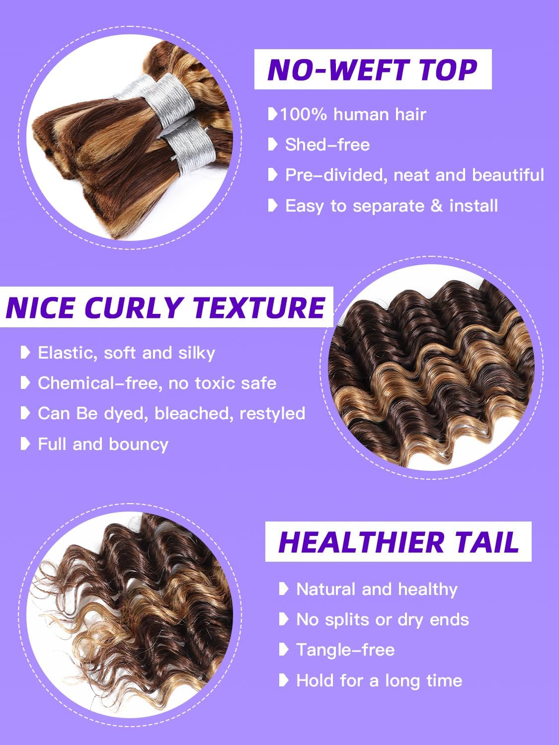Boho Curly Honey Blonde Ombre Braiding Hair 50g 18 Inch, P4/27 Human Hair Bundles for Braiding Boho Knotless Braids Curly Deep Wave, 12A No Weft 100% Unprocessed Brazilian Virgin Hair