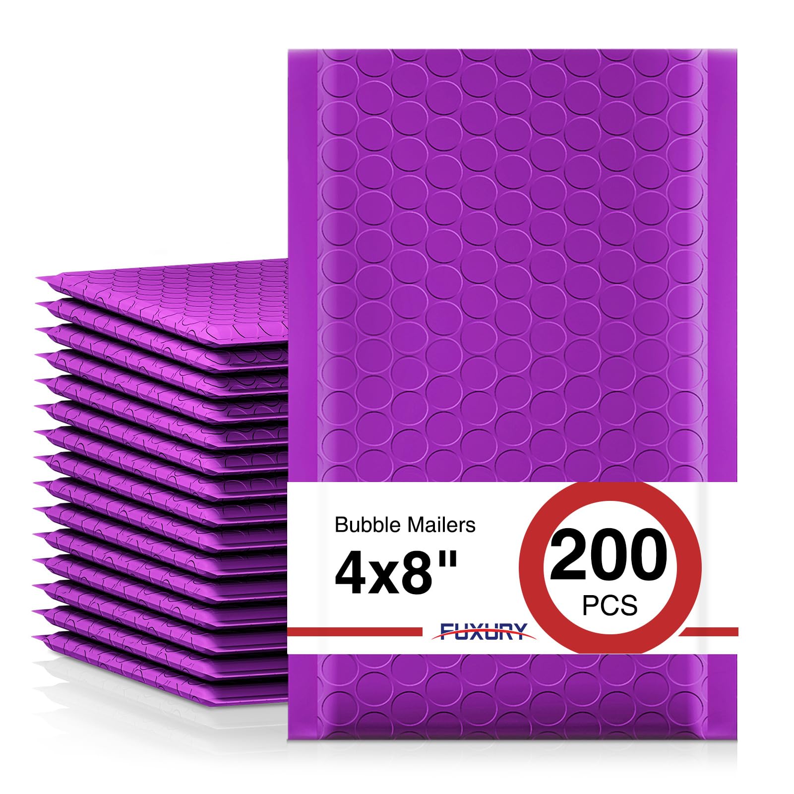 Fuxury Bubble Mailers 4x8" Purple 200Pack Padded Envelopes Usable Size 4x7"