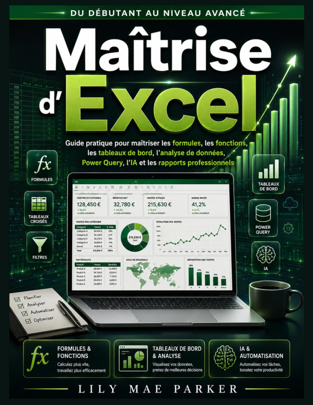 Maîtrise d'Excel: Guide pratique pour maîtriser les formules, les fonctions, les tableaux de bord, l'analyse de données, Power Query, l'IA et les rapports professionnels
