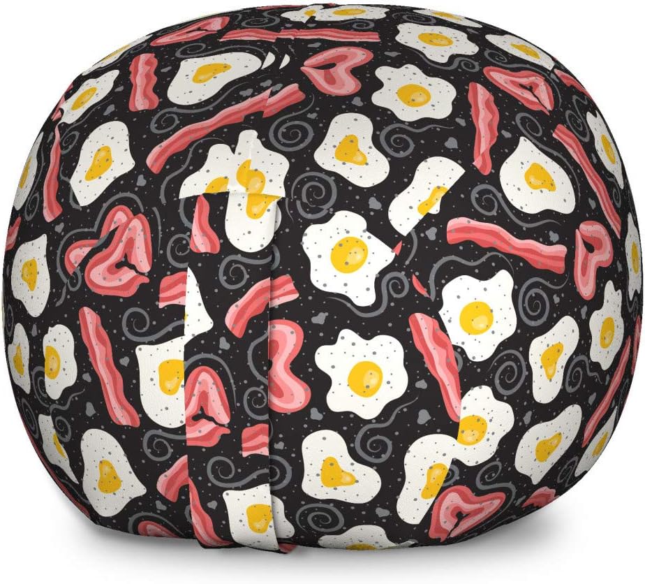 Ambesonne Bacon Storage Toy Bag Chair, Yummy High Protein Breakfast Concept with Scrambled Eggs and Fried Bacon Pattern, Stuffed Animal Organizer Washable Bag, Large Size, Multicolor