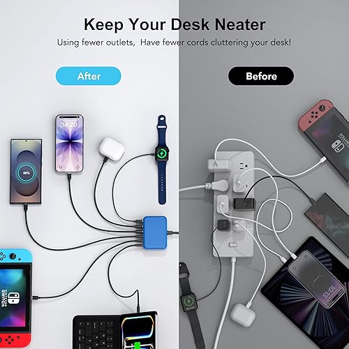 Miniatura 51 de Cargador rápido USB C, 150 W, 6 puertos de escritorio, PD GaN, cargador rápido, estación de carga, bloque de 65 W, adaptador de corriente USB C