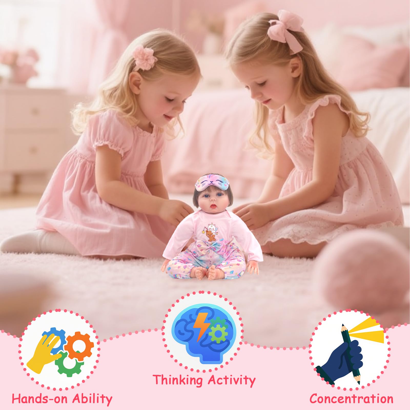 Vêtements de poupée poney rose 6 pièces vêtements pour poupée de 50 à 55 cm Ensemble pyjama avec haut à manches longues, pantalon à nœuds, chaussures de lapin en peluche, masque pour Vêtements de poupée poney rose 6 pièces vêtements pour poupée de 50 à 55 cm Ensemble pyjama avec haut à manches longues, pantalon à nœuds, chaussures de lapin en peluche, masque pour