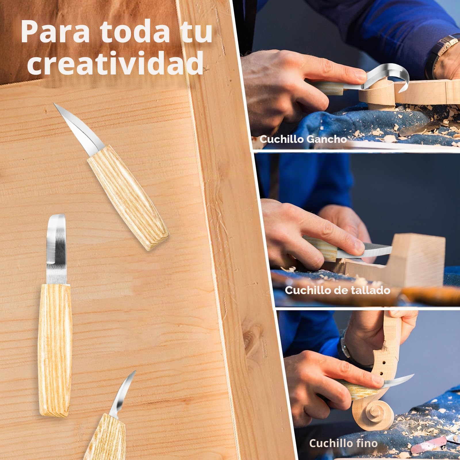 HOMCA Juego de Herramientas para Tallar Madera, 23 en 1, Cuchillo de Madera con Piedras de Afilar, 7 piezas, Juego de Tallado para Adultos y Niños, con Guantes Resistentes a los Cortes registro)