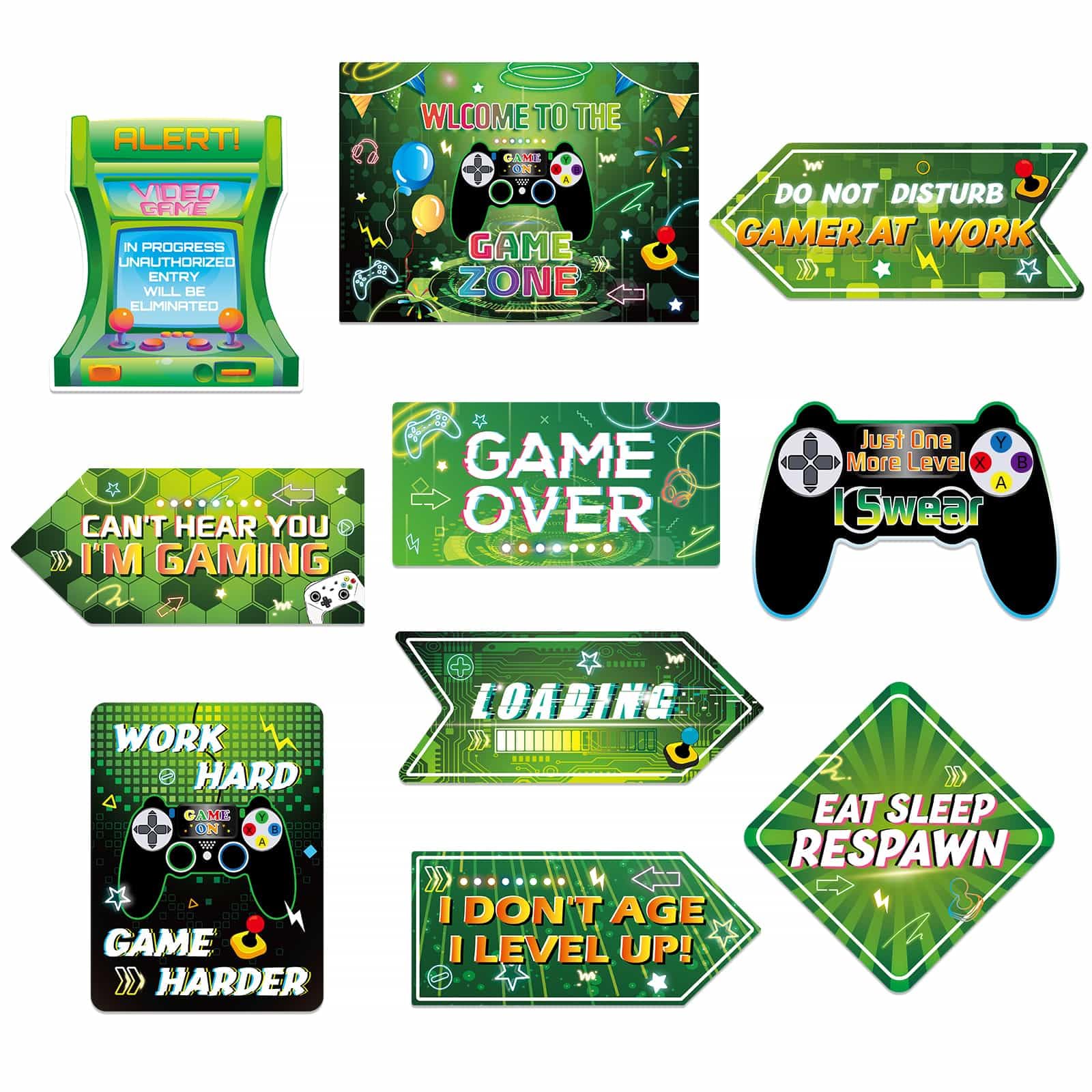 Video Game Birthday Party Decorations - 9 PCS Game Sign Party Decorations for Boys Gamer Gaming Themed Birthday Supplies Funny Games Night Decoration