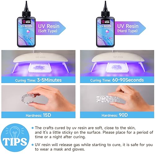 Miniatura 3 de LET'S RESIN Resina UV tipo suave, 3.53 onzas de resina epoxi ultravioleta transparente elástica y flexible, kit de resina UV de baja contracción