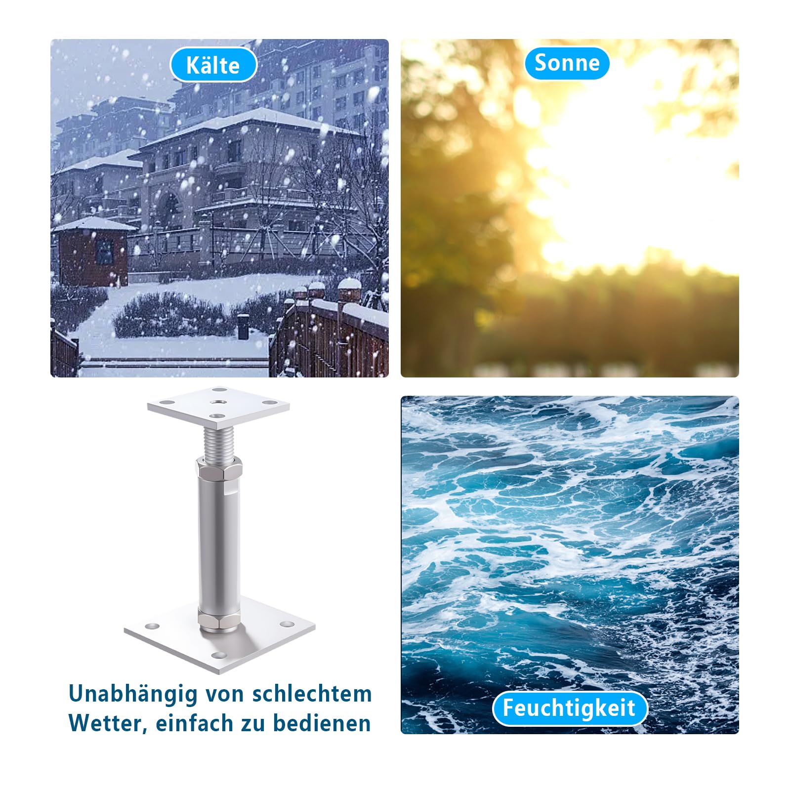 4Pcs Supporti per pali regolabili in altezza con pattini 150-190mm, piedi di supporto in acciaio zincato, supporti regolabili in altezza, supporti per pali regolabili e piedi di supporto regolabili in
