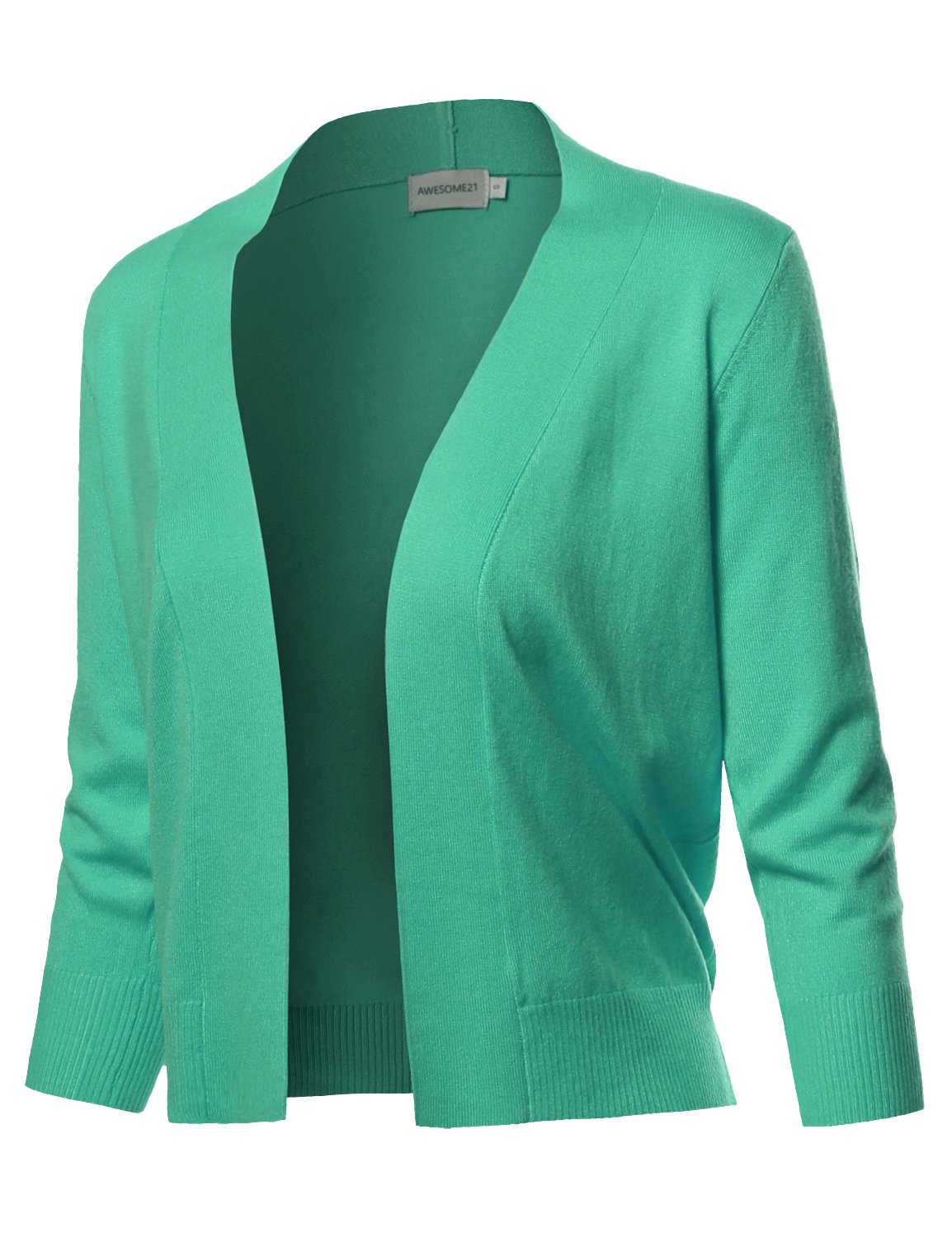 Women's Solid Soft Stretch 3/4 Sleeve Layer Short Cardigan