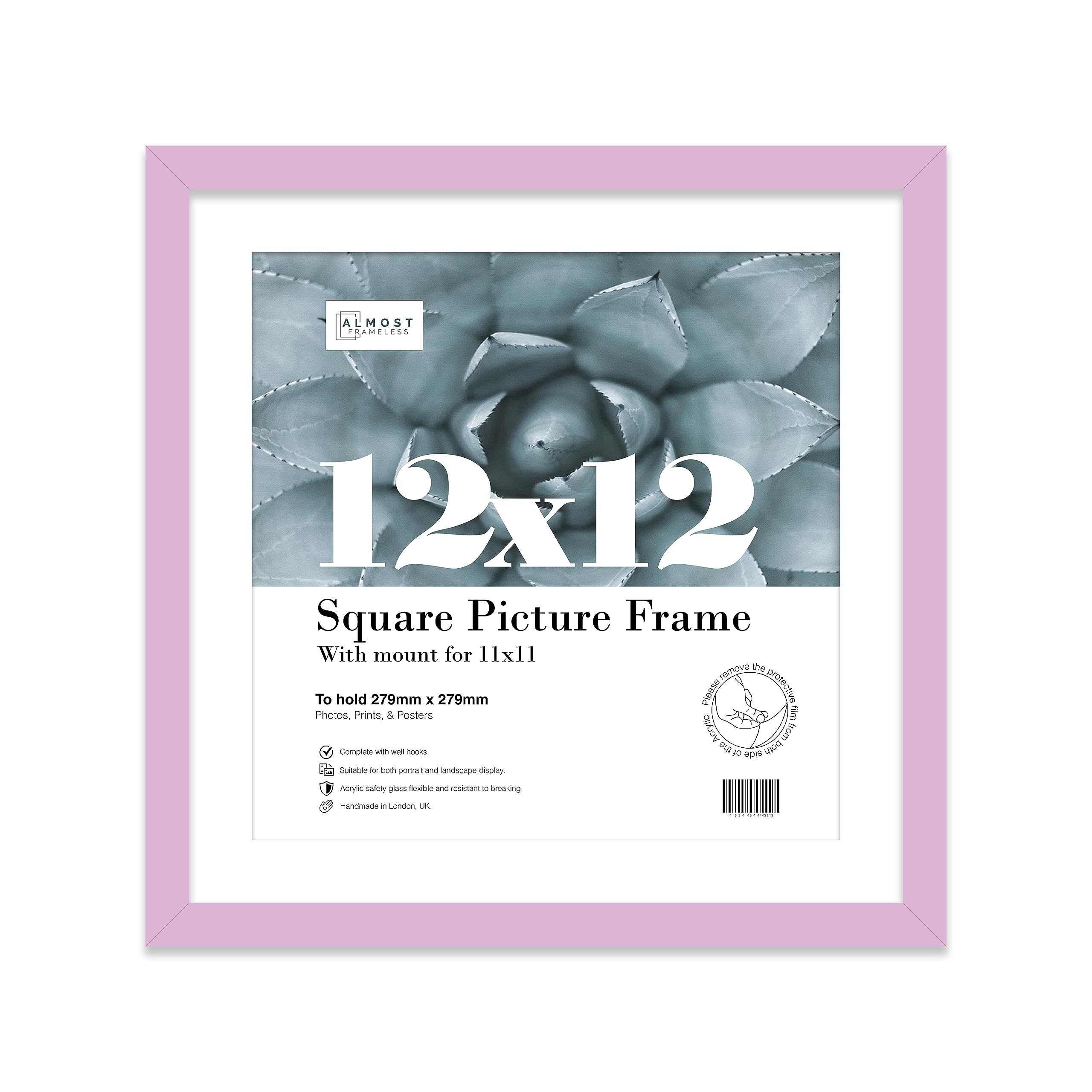 Almost Frameless 12x12 Picture Frame, Display Pictures 11x11 With Mat or 12x12 Without Mat, Wall Hanging Photo Frame, Lilac, 1 Pack
