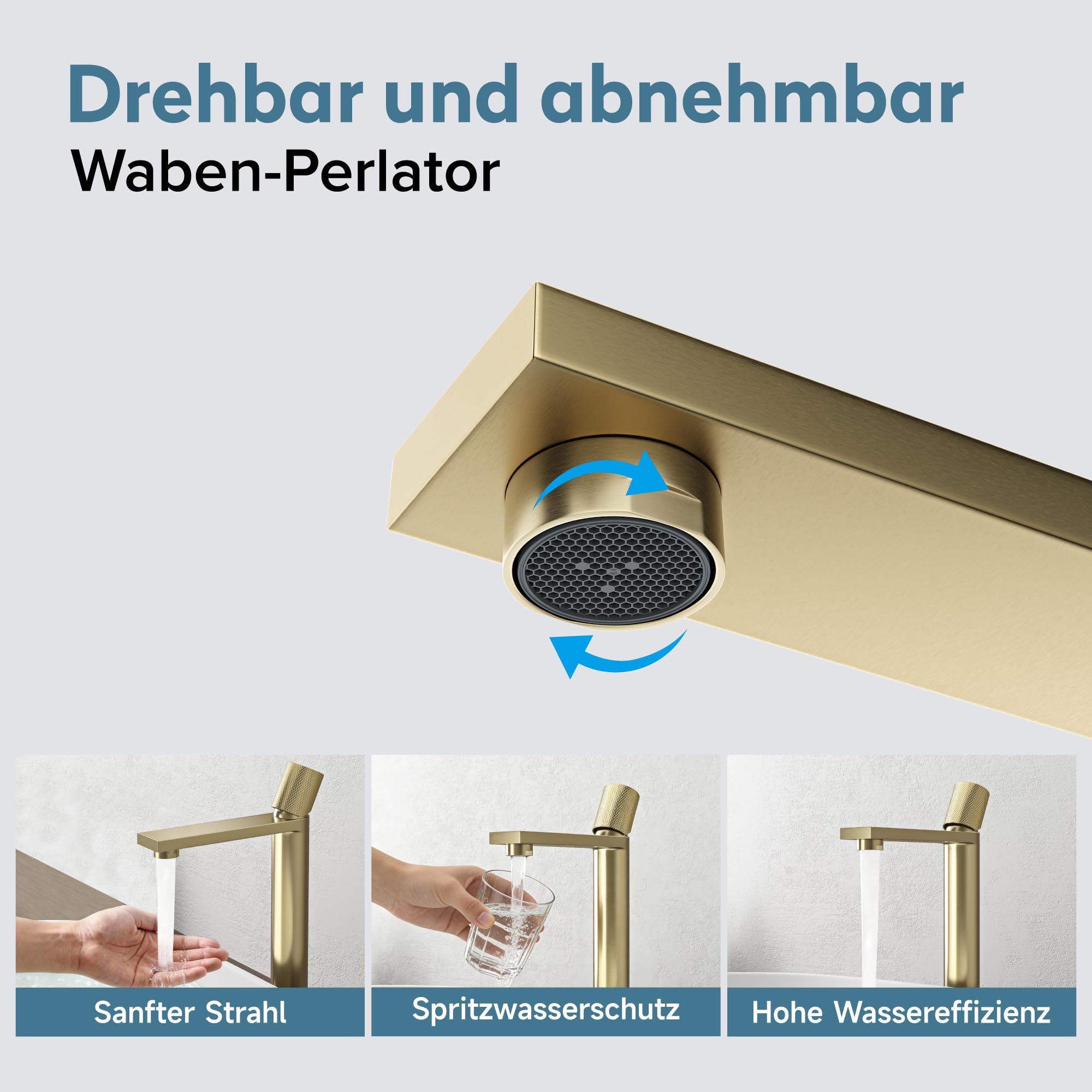 doporro Grifo Alto de Lavabo de Acero Inoxidable 304, Acabado Oro Cepillado, Cartucho Cerámico, Altura 29 cm, Aireador Desmontable, Fino-01H