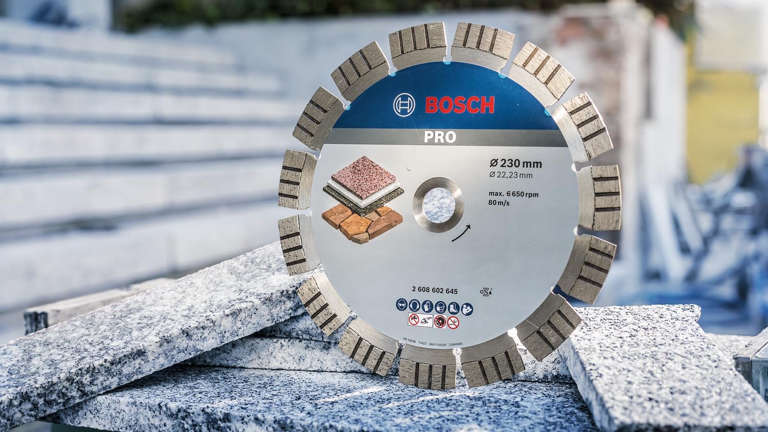 Bosch 1x PRO Stone Diamanttrennscheiben für 22,23‑mm-Bohrung und große Winkelschleifer (für Weichgestein, Harter Stein, Ø 230 mm, Professional Zubehör Großer Winkelschleifer)