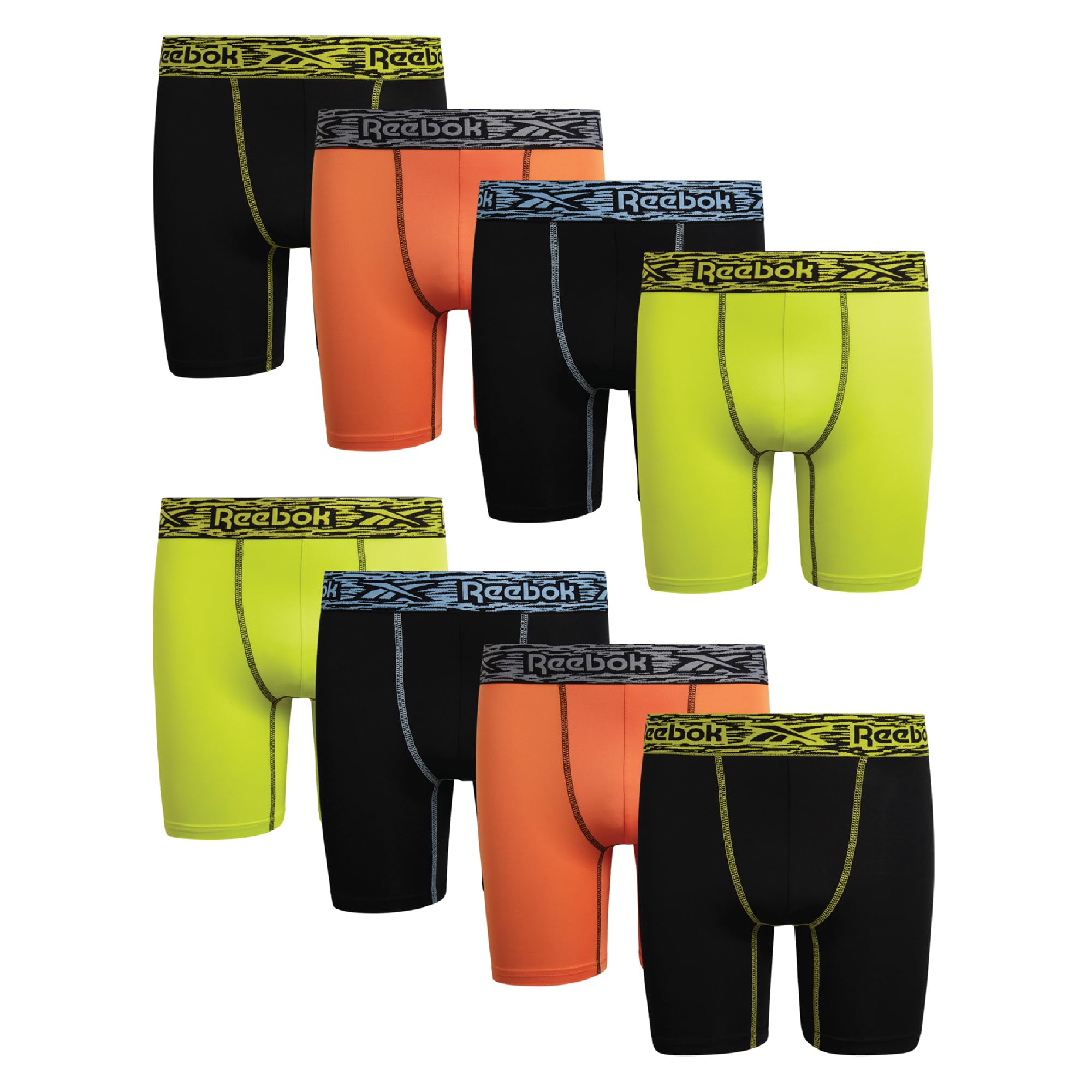 Reebok Boys Boxer Briefs - 8 Pack Performance 6 Inseam Long Leg Boxer Briefs Boys Underwear with Support