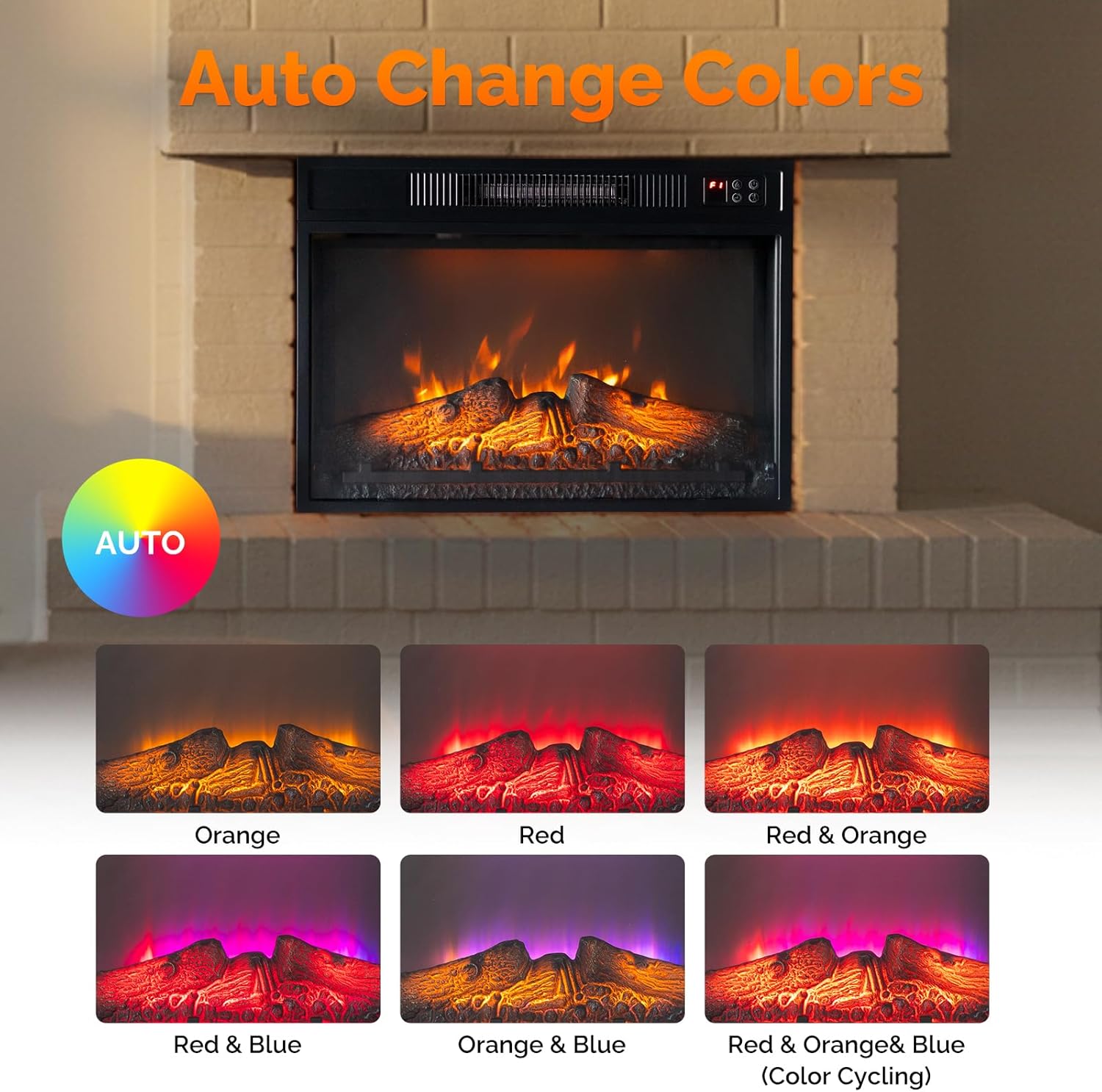 VINGLI 24" Electric Fireplace Insert – Recessed, Wall-Mounted & Freestanding Heater with 6 Flame Colors, Remote Control, Adjustable Timer & Brightness, Safe & Quiet Operation