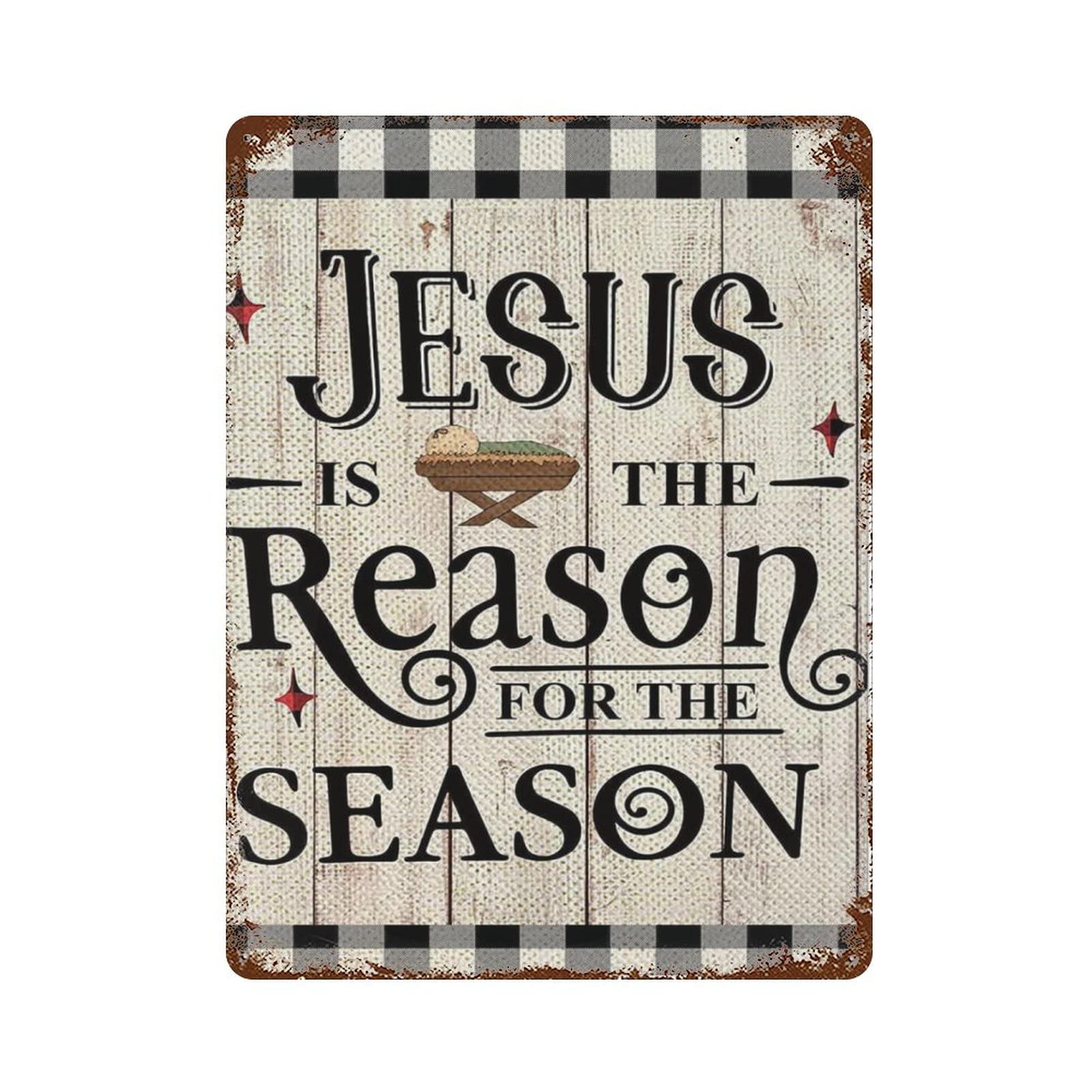 AOOEDM Jesus Is The Reason For The Season Tin Metal Sign Wall Decor Funny Inspirational Quote Wall Art Sign Vintage Tin Signs For Home Coffee Bar Man Cave Sign Pub Poster
