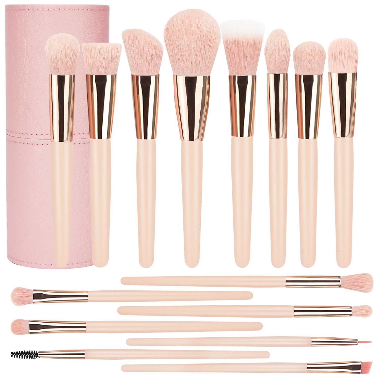 Glamberry Juego de 15 brochas de maquillaje profesionales de alta calidad, para base sintética, contorno, colorete, corrector, sombra de ojos, mezcla, mango de madera, kit de brochas de maquillaje con