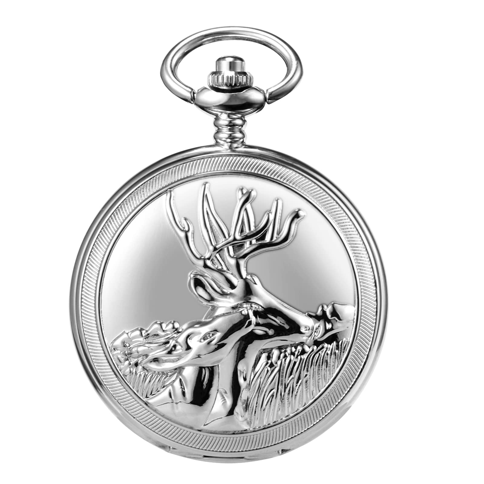 TREEWETO Orologio da tasca da uomo con renna e cervo per uomo e festa del papà, orologio meccanico vintage - anniversario per lui uomini marito, Argento