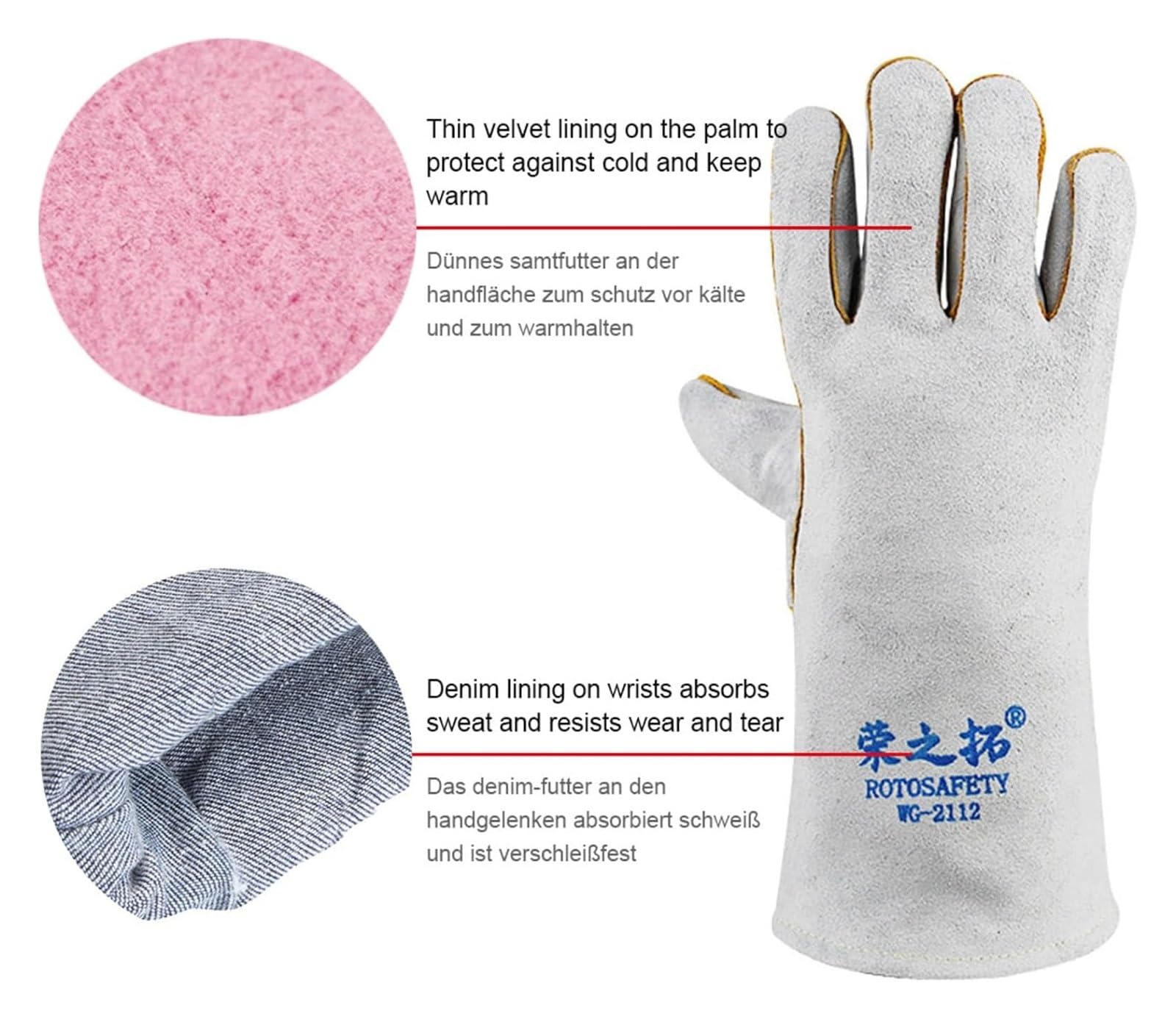 Gants de jardinage, gants de soudage en cuir, lot de 2 paires, gants de travail for soudeur à l'arc TIG MIG résistants à l'usure et aux hautes températures, 14 pouces/35 cm de long