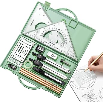 Drawing Tools Geometry Set Professional Geometry Set 16 Pieces with Case and Protractor Drawing Set Architecture Supplies Pencils