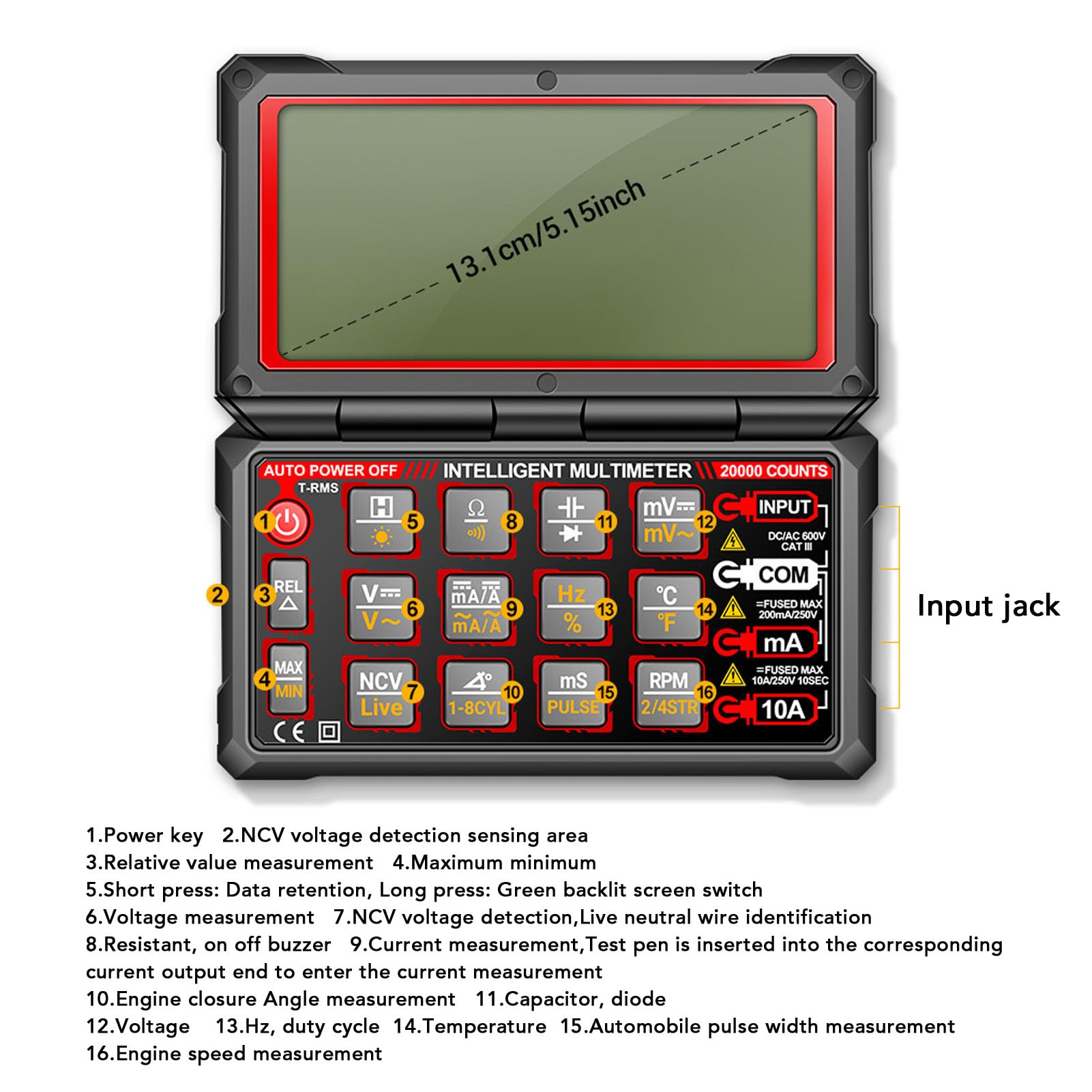 Digital Multimeter Electrical Tester RPM Dwell Angle Automotive Diagnostic Tool for Auto Repair Maintenance - Image 3