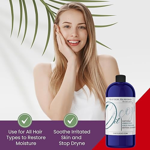 Vista 5 de Dr Joe Lab Aceite de almendras amargas – 32 onzas – puro sin refinar prensado en frío extra virgen sin OMG, todo natural, aceite portador vegano a