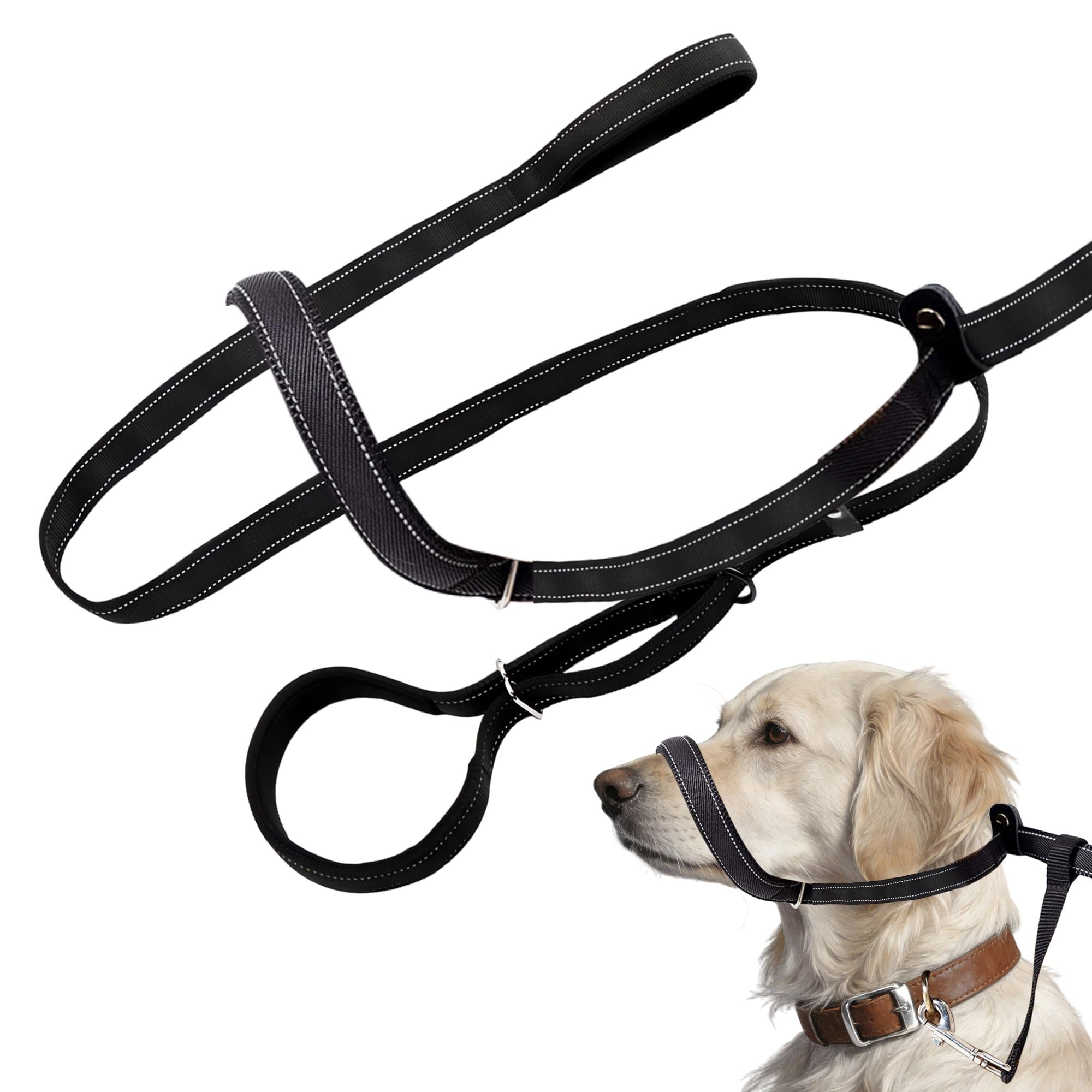 Adjustable Dog Lead,180 CM Figure of 8 Dog Lead with Soft Padded Loop Handle and Nose Pads,Anti-Pull Stop Dogs Pulling Rope, for Training, Walking Medium Large Dogs(Black)