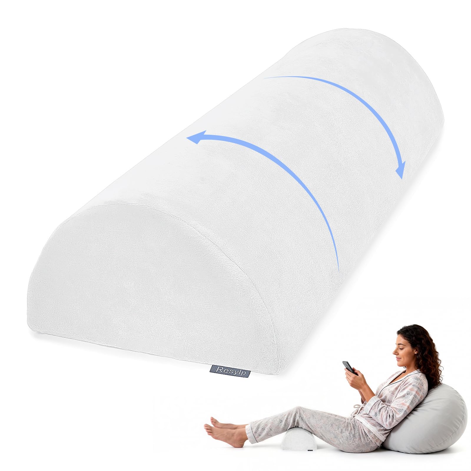 Knee Pillow for Back Sleeping, Memory Foam Bolster Pillow for Legs, Under Knee Pillow for Sleeping, Leg Pillow for Back & Hip Pain Relief, Half Moon Boslter, White