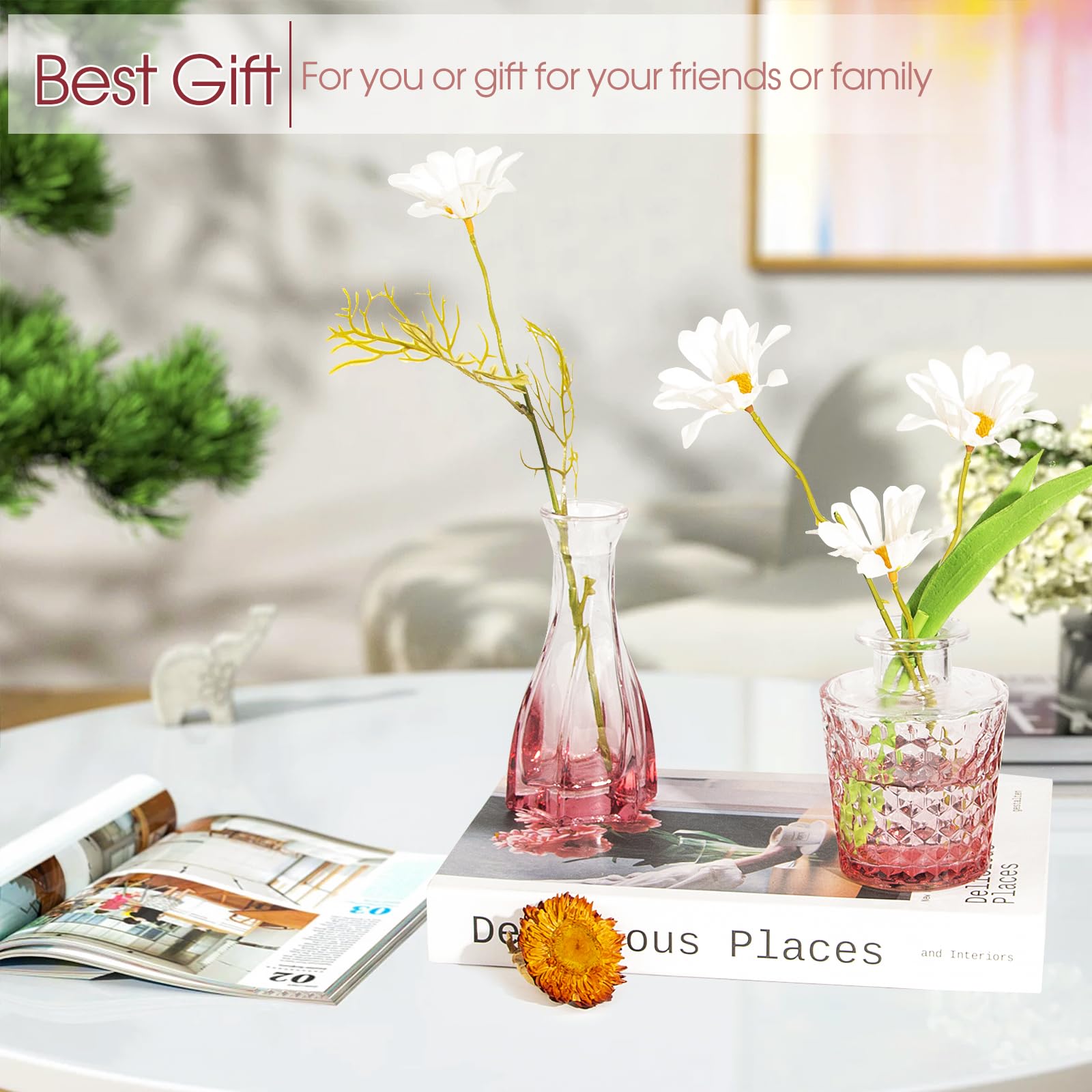 Amazon.com: TBWIND Pink Glass Bud Vases Set of 12, Vintage Mini