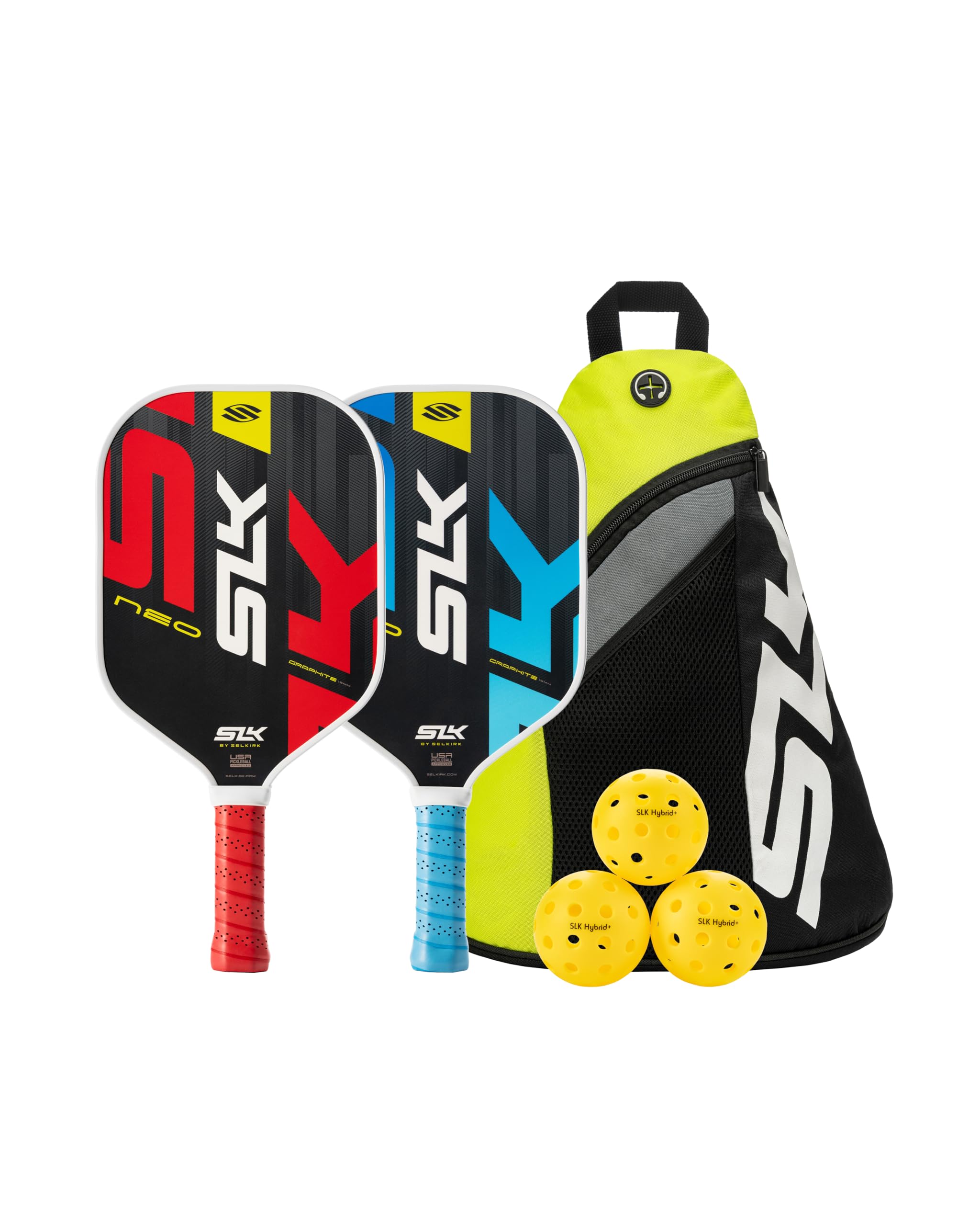 Selkirk Sport SLK Neo Pickleball Paddles Set of 2 + Pickleballs + Slingbag | Pickle Ball Rackets 2 Pack in Graphite or Fiberglass, with an Expanded Sweet Spot