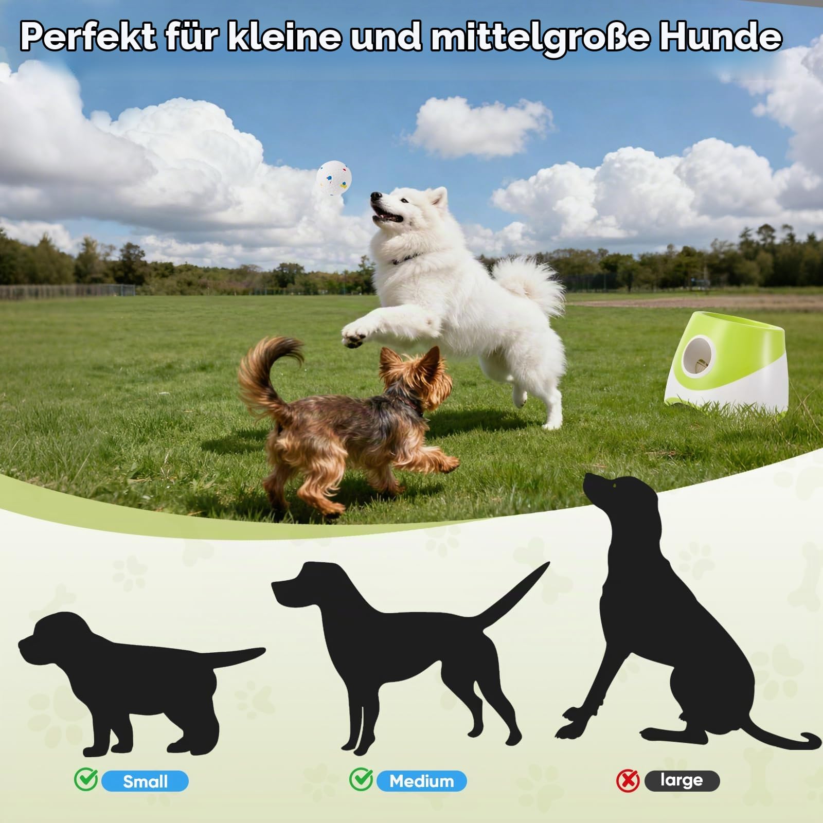Ballwurfmaschine Hund, Automatischer Ballwerfer für Hunde Interaktiver Ballwurfmaschine mit Einer Wurfweite von 10-30ft Wurfmaschine für Kleine Hunde mit 6 Stück 2-Zoll-Tennisbällen