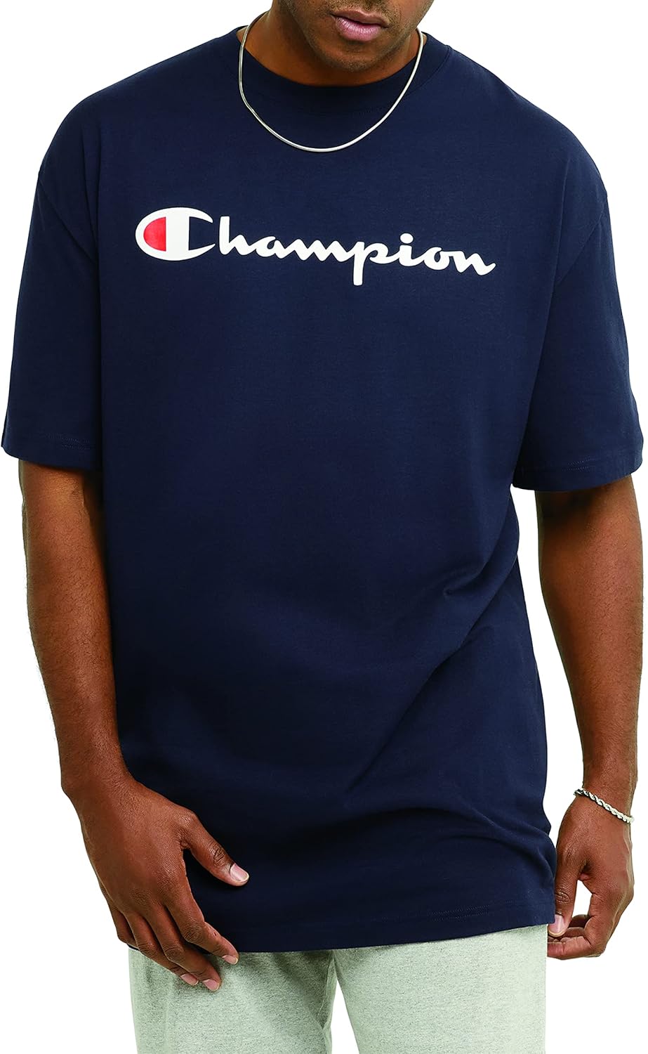 Champion, Cotton Midweight Crewneck Tee,t-Shirt for Men(reg. Or Big & Tall) X-Large Navy Script