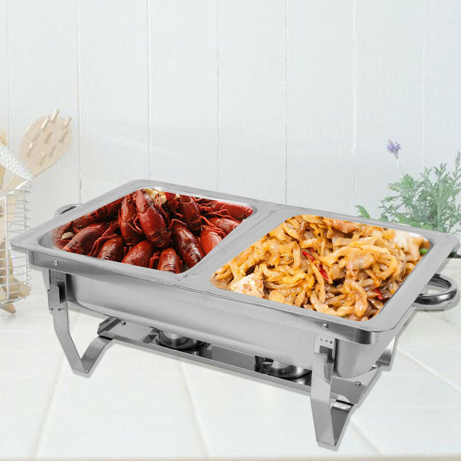 Chafing Dish, contenitore termico per alimenti, in acciaio inox, 7,5 l, scalda buffet, con coperchio, supporto pieghevole, serbatoio del carburante e ciotola per acqua, per buffet, feste di famiglia,