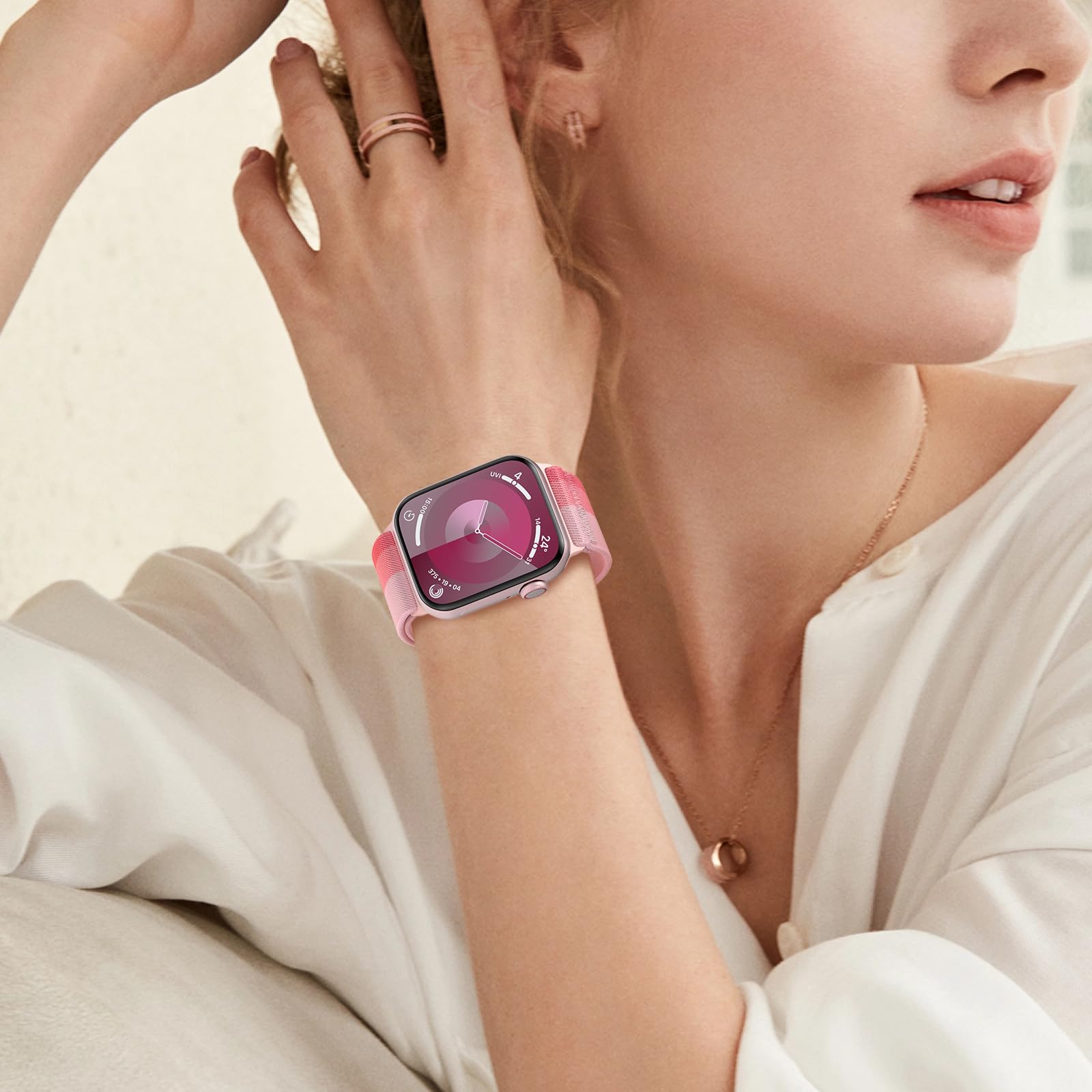 Delidigi Compatible with Stretchy Apple Watch Band 38mm 40mm 41mm 42mm 44mm 45mm 49mm for Women Men, Gradient Color Nylon Adjustable Straps for iWatch Series 9 8 7 6 SE 5 4 3 2 1 Ultra Ultra 2