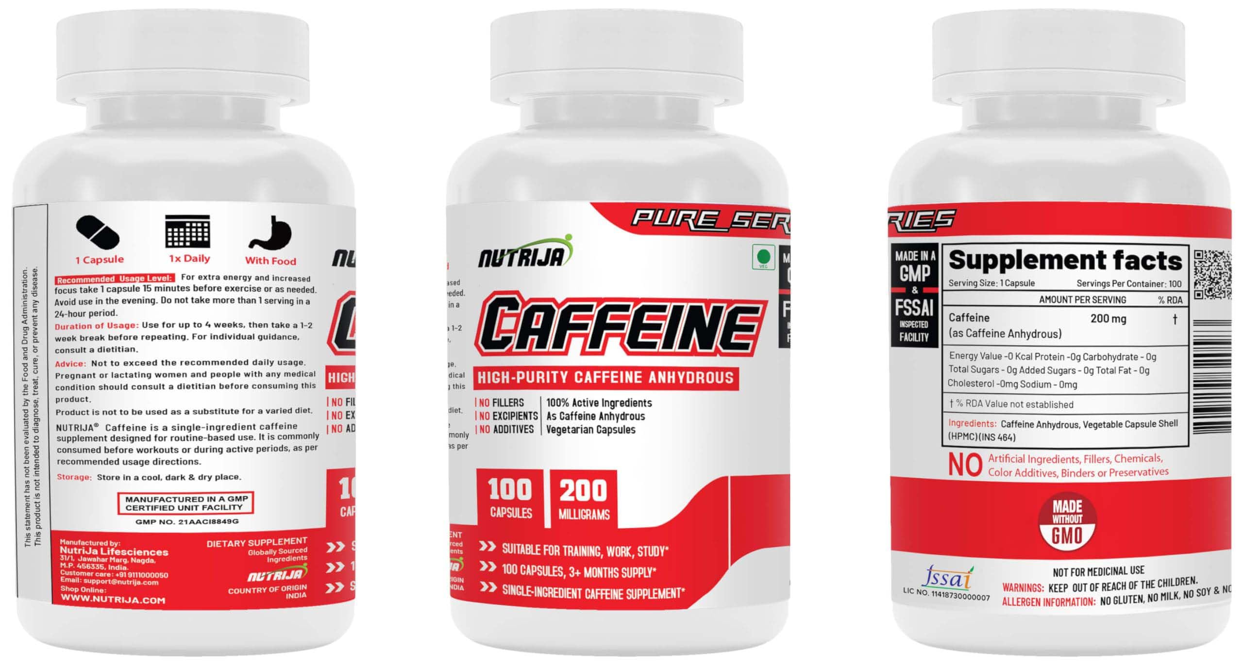 NutriJa Caffeine 200mg 100 Capsules | Caffeine Capsules for Pre-Workout and Daily Use | Sugar-Free, No Added Calories 2