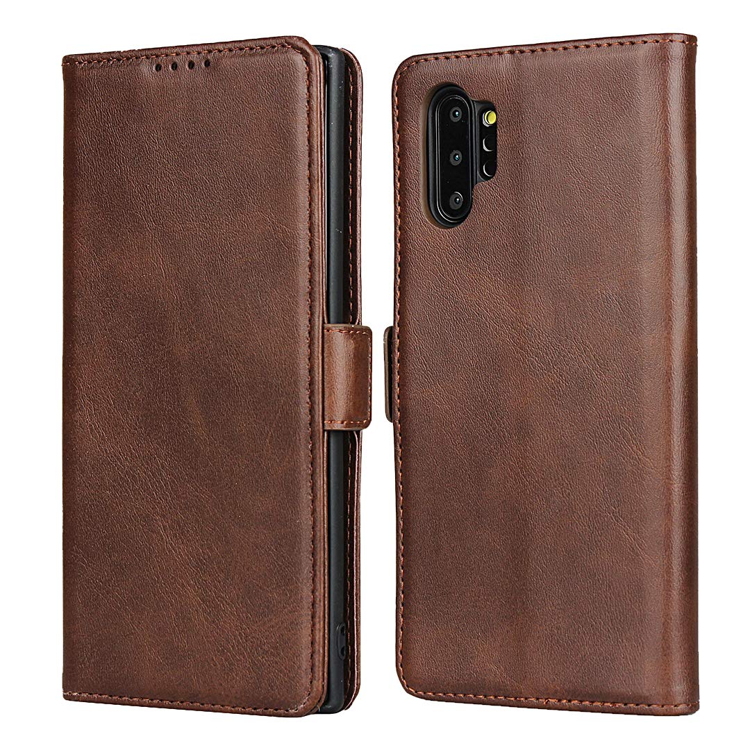 iCoverCase Samsung Note 10 Plus Case, Leather Wallet Case with Card Holder [Built-in Magnet] Shockproof Protective Flip Cover for Samsung Galaxy Note 10 Plus - Dark Brown