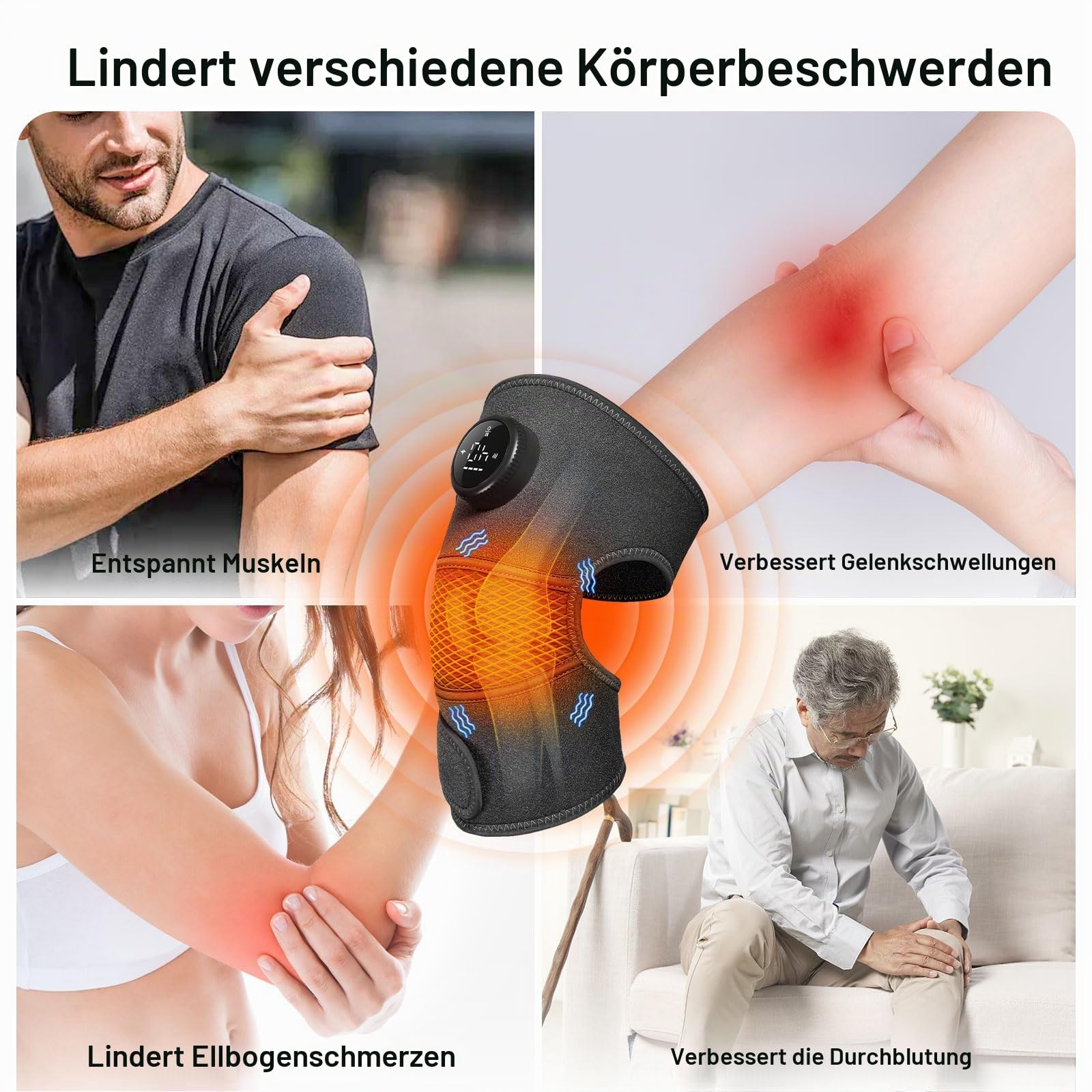 8 Modi und 5 Temperaturstufen, Kniemassagegerät mit Heizfunktion, Kneerelief Massagegerät für Knie Ellbogen Schulter, Geschenk für Männer/Frauen (Grau)