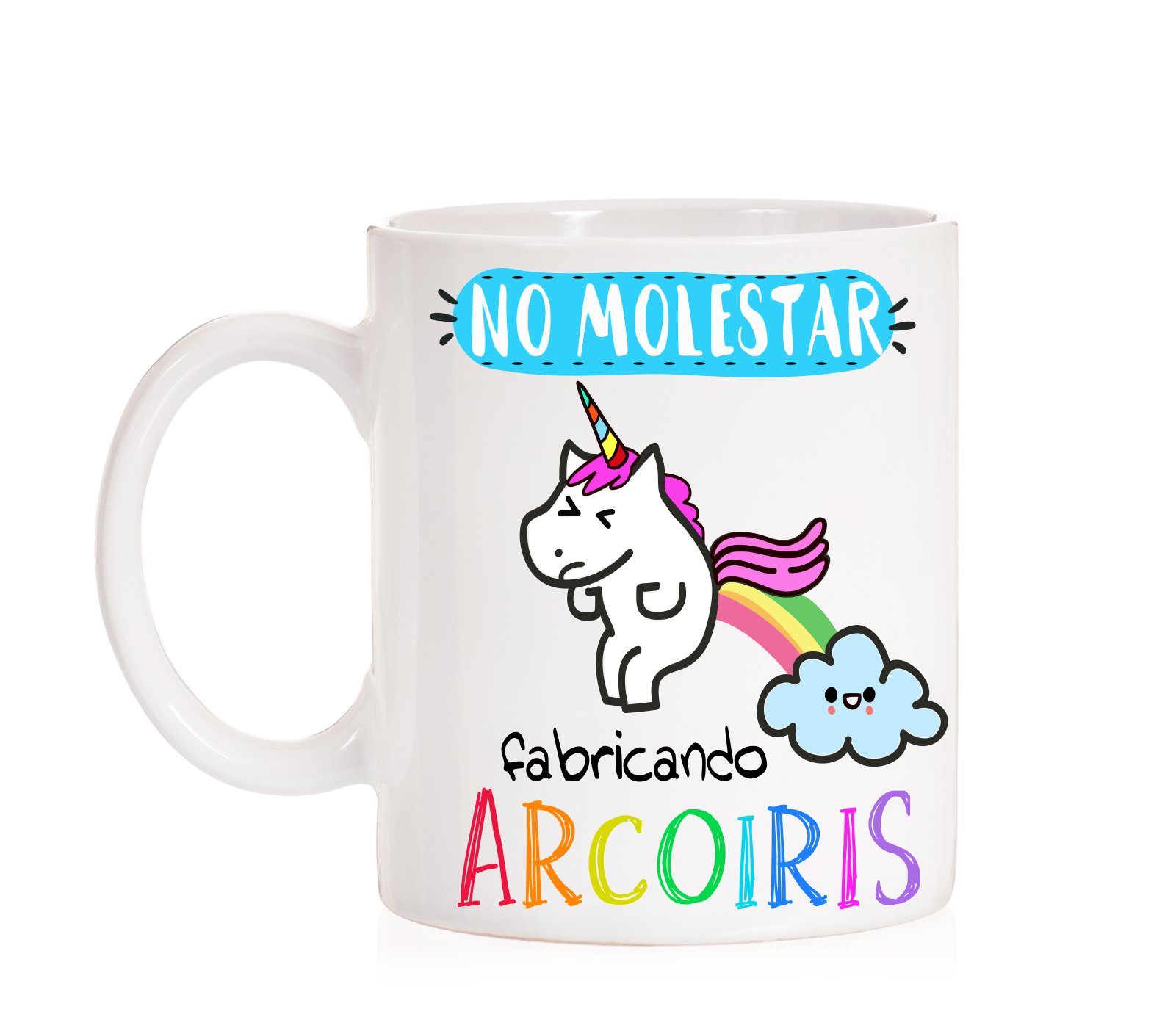 MardeTé Taza No Molestar fabricando Arcoiris. Taza Divertida de Unicornio cagando Arcoiris Muy Chula con Caja de Regalo