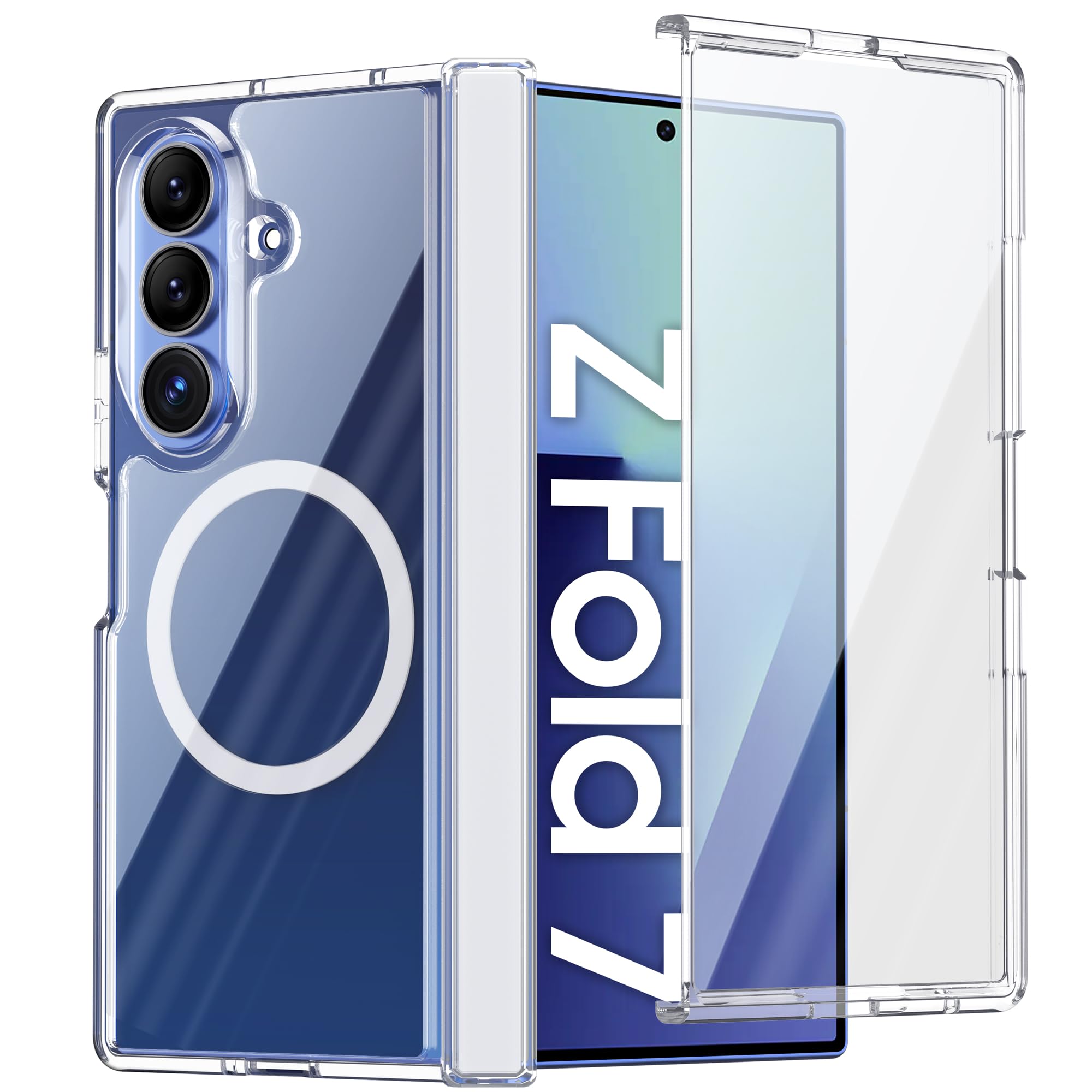 Photo 1 of Vizvera for Samsung Galaxy Z-Fold-7 Case Clear with Magnetic Power[Hinge Protection][Slim][Screen Protector] Shockproof Protective Phone Case for Galaxy Z Fold 7(Clear)