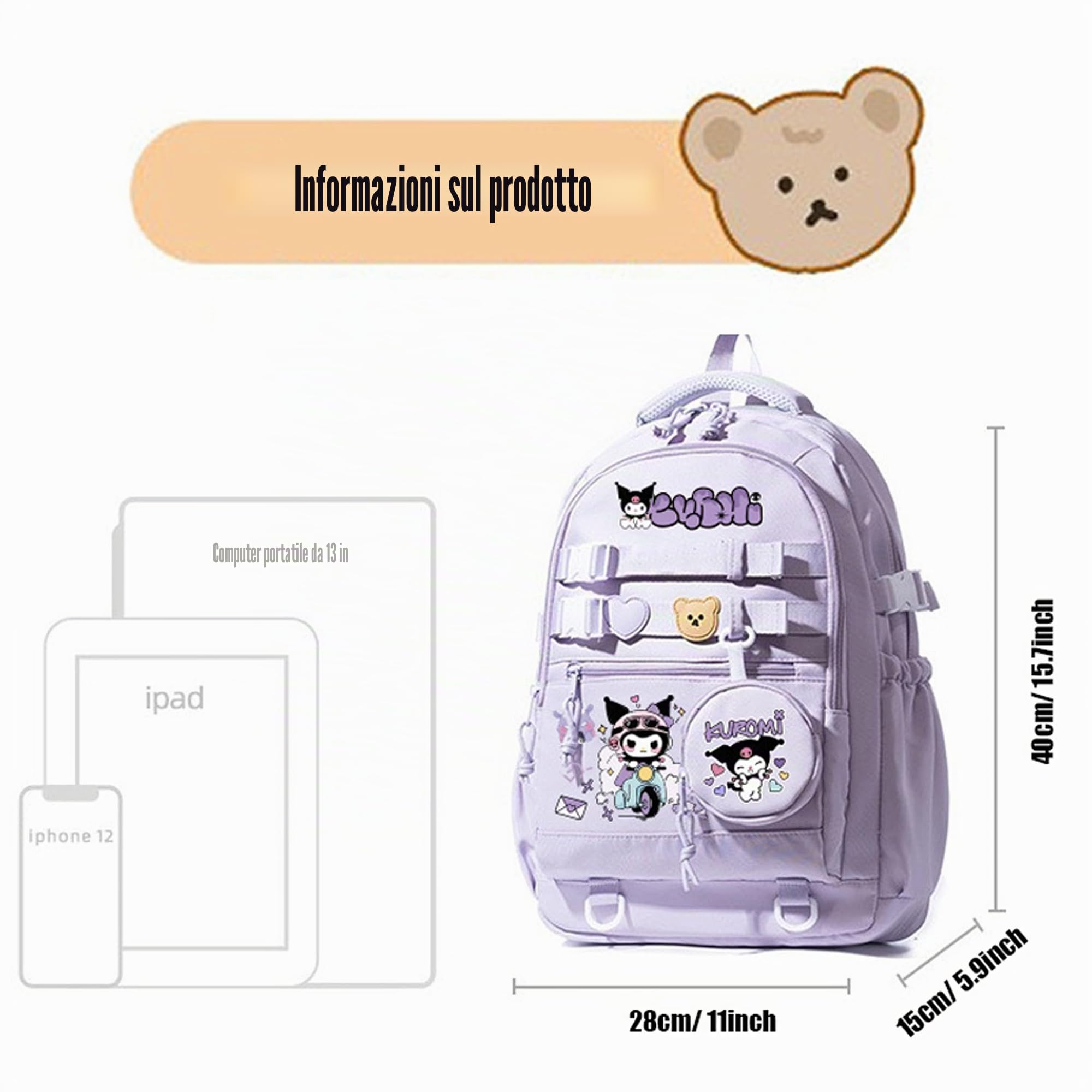Roffatide Zaino anime con simpatiche spille antifurto zaino per computer portatile viaggio escursionismo zaino zaino nuovo semestre regali