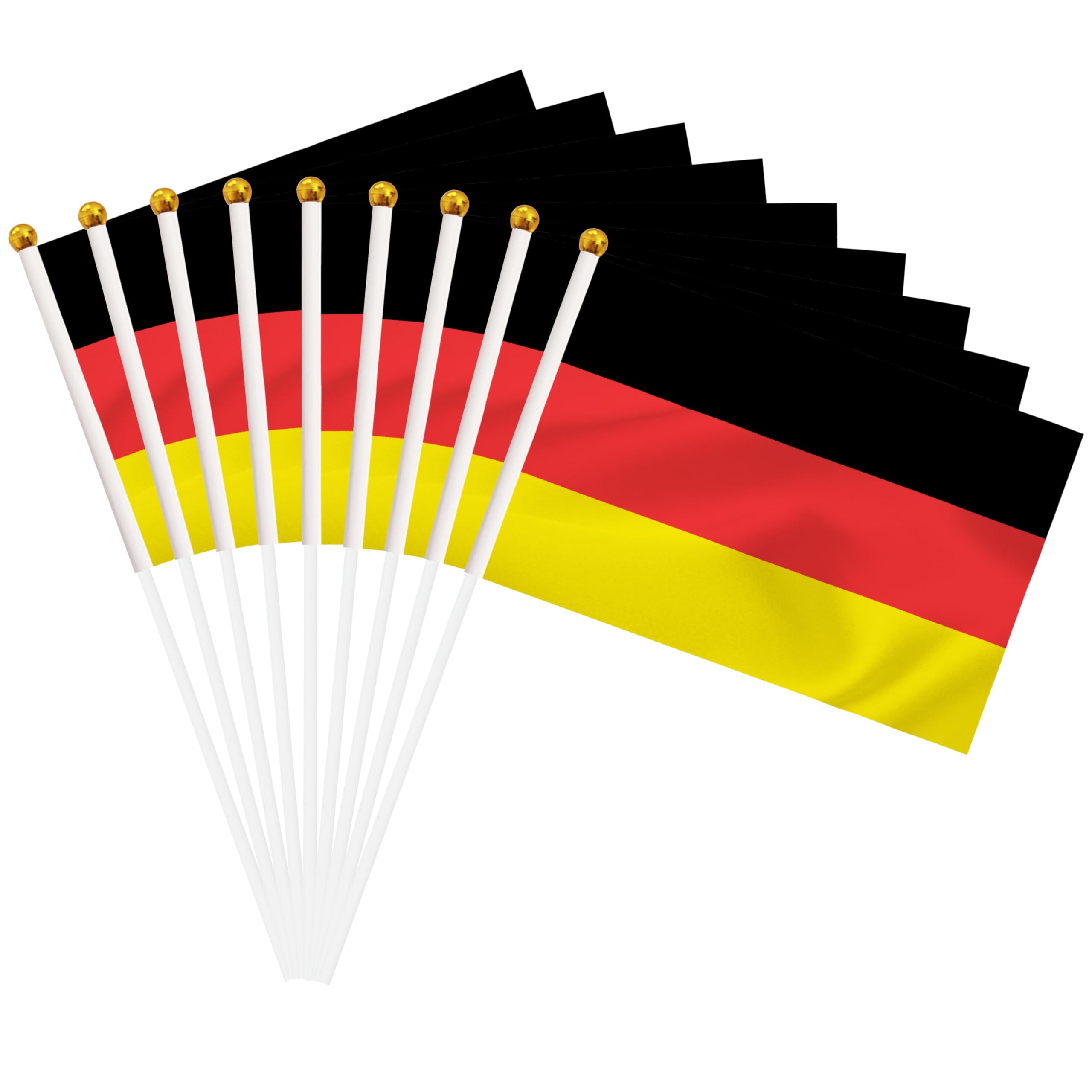 BCLinBCLin 50 Pack Germany Hand Held Mini Stick Flags, German Small Miniature Stick Flag with 8.2 x 5.5 Inch Flag, Outdoor Decoration, Party Decorations, Supplies for Parades, Festival Events Celebration