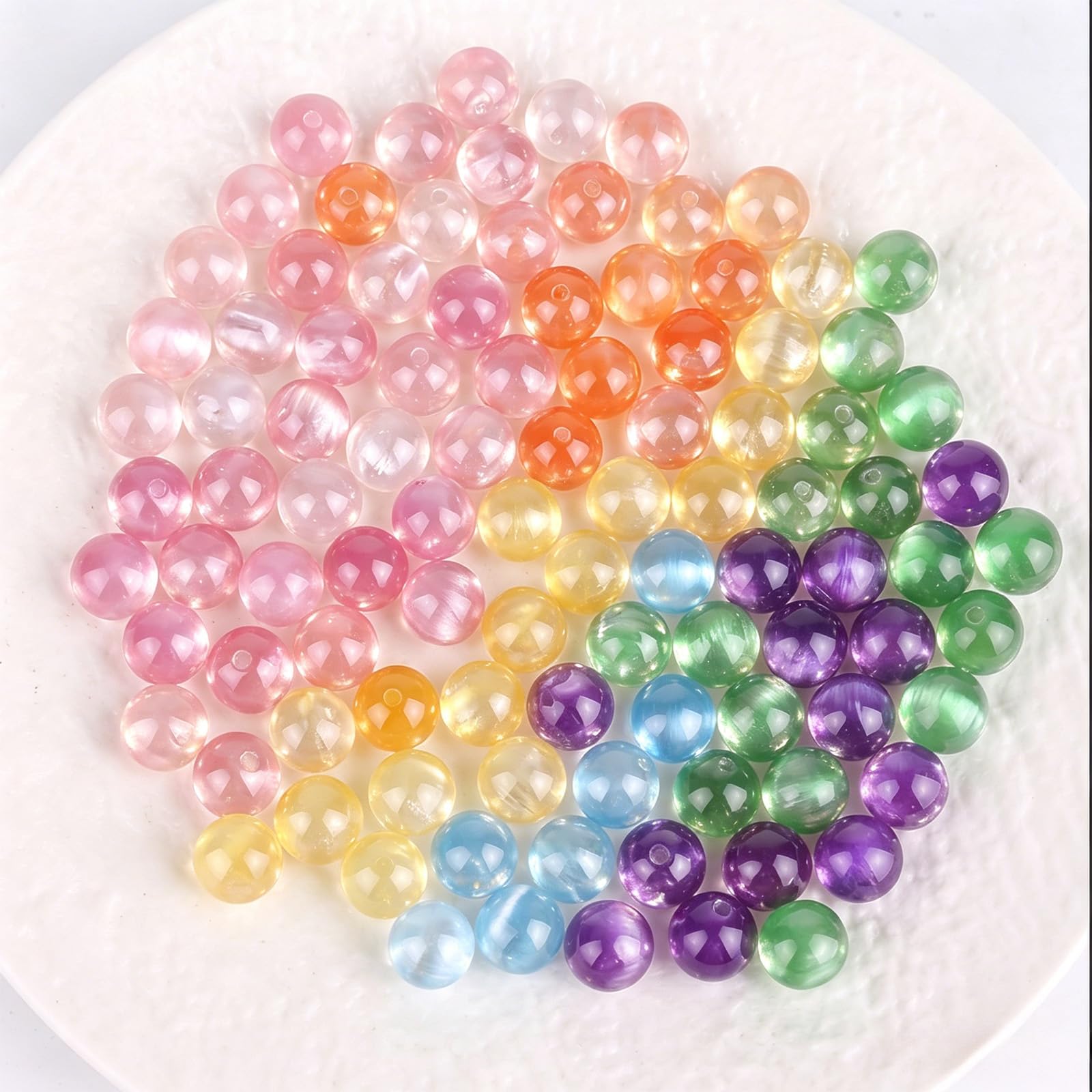 100pcs Ultra-Violet Ray Round Color Changing Beads, 10mm/0.39in Sunlight Sensitive Color Changing Cat Eye Spacer Loose Beads for Bracelet Necklace Jewelry Making & DIY Crafts Supplies (Colorful)