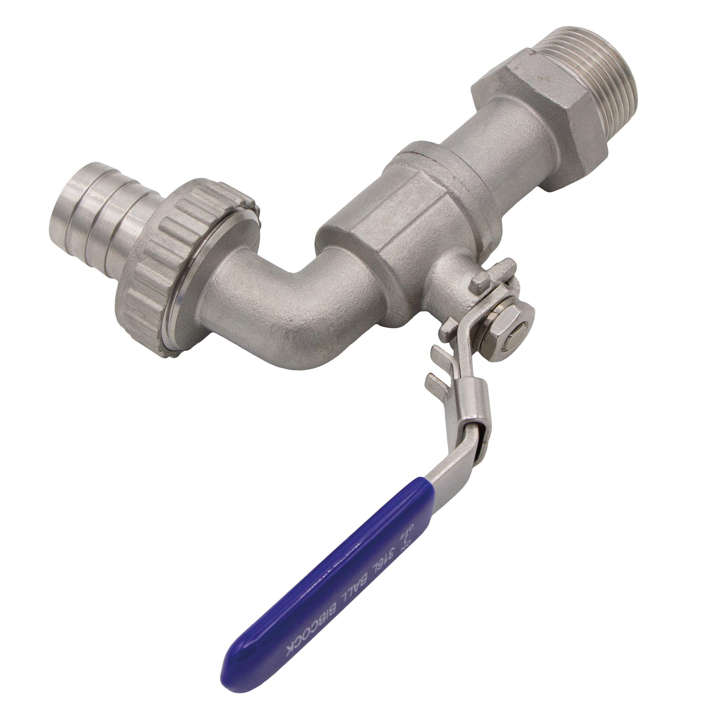 VARIOSAN 11343 Robinet à tournant sphérique, 3/4", en acier inoxydable, verrouillable, avec raccord pour tuyau