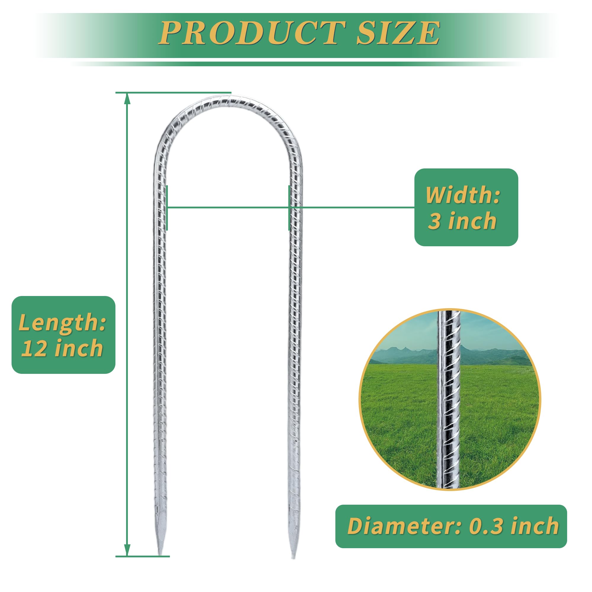 YANYUCB Bodenanker, verzinkter Stahl, Bewehrungsstäbe, Trampolinpfähle, 30,5 cm, robuste U-Haken, Bodenpfähle zur Befestigung von Zelten, Schaukelrahmen, Trampolinen, Gartenarbeit, 8 Stück