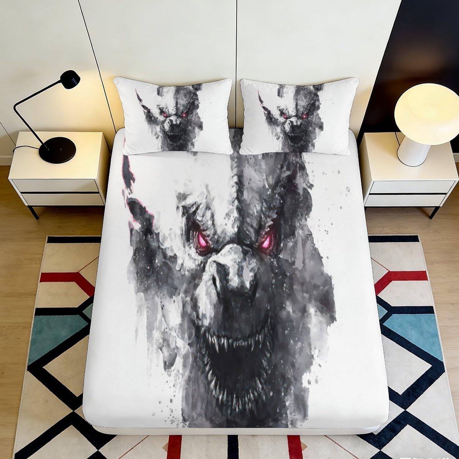 3D Printed Wolf Pattern Fitted Sheet Microfiber Deep Pocket Bedroom Non-Slip Wolf Mattress Fitted Cover Washable 90x200x25cm