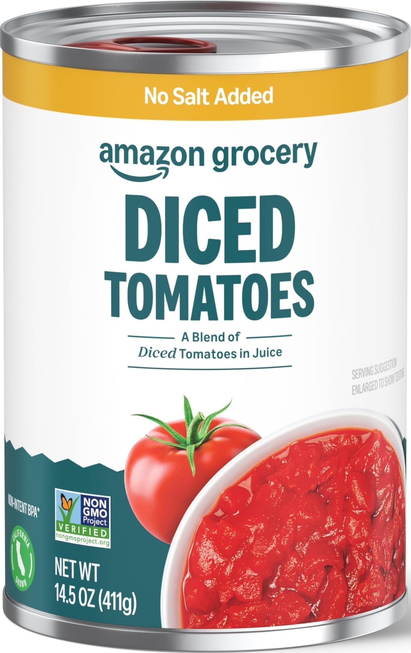 Amazon Grocery, Diced Tomatoes, No Salt Added, 14.5 Oz