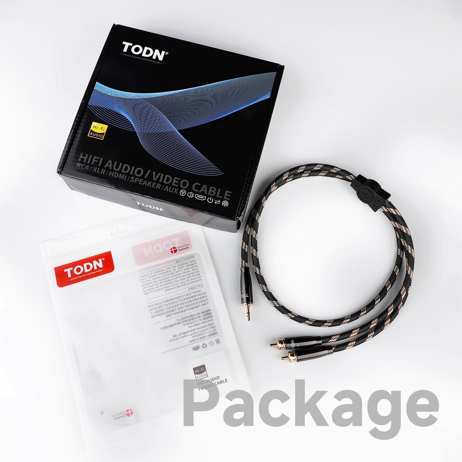 TODN 1,5 m abgeschirmtes OCC-Kupfer Cinch auf Klinke 3,5mm für Audiophile | Dual Shielded, 24k vergoldete Stecker, AUX auf RCA Kabel mit präziser Kanaltrennung für Lautsprecher, Stereo-Receiver & MP3